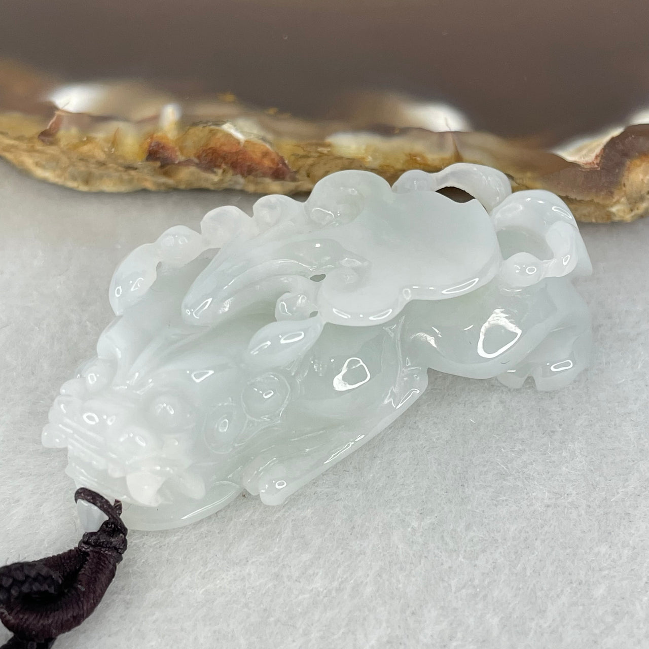 Type A Jelly White Jadeite Pixiu Pendant 26.29g 47.3 by 22.6 by 13.1mm