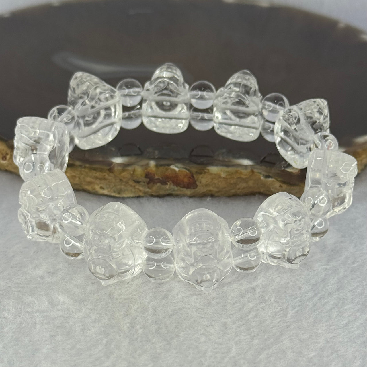 Natural Clear Quartz Dragon Turtle and Beads Bracelet 59.13g 17cm 19.1 by 14.2 by 13.0mm 10 Dragon Turtle