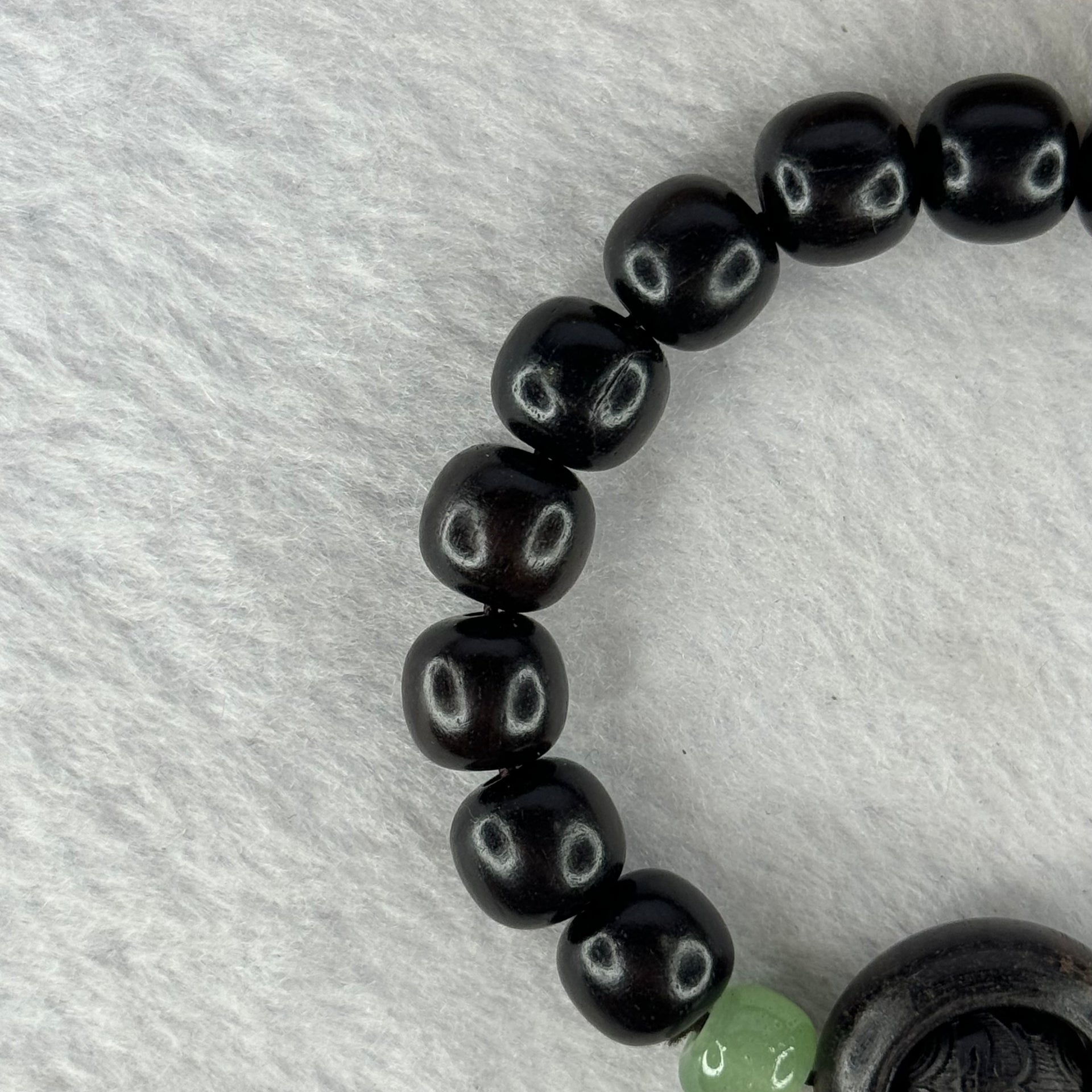 Natural Black Ebony Wood Beads with Movable Pixiu Pair and Coin Bead Bracelet 天然黑檀木珠手链 15.19g 16.5cm 10.0mm 17 Beads - Huangs Jadeite and Jewelry Pte Ltd