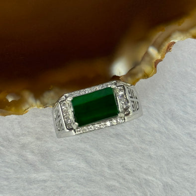 Type A Icy Green Jadeite with Crystals in S925 Sliver Ring (Adjustable Size) 4.79g 9.6 by 7.4 by 2.5mm