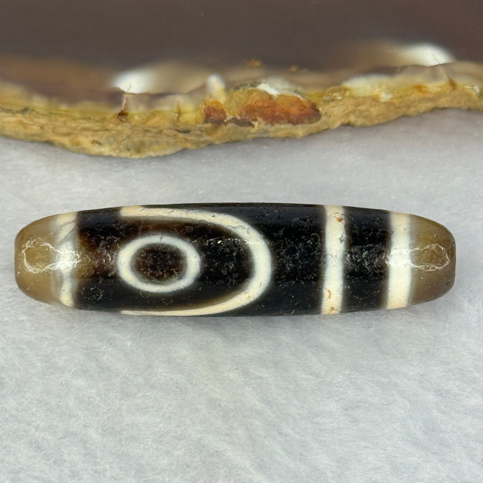 Natural Powerful Tibetan Old Oily Agate 2 Eyes Dzi Bead Heavenly Master (Tian Zhu) 二眼天诛 10.15g 45.8 by 11.8mm - Huangs Jadeite and Jewelry Pte Ltd