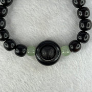 Natural Black Ebony Wood Beads with Movable Pixiu Pair and Coin Bead Bracelet 天然黑檀木珠手链 15.21g 16.5cm 10.1mm 17 Beads - Huangs Jadeite and Jewelry Pte Ltd