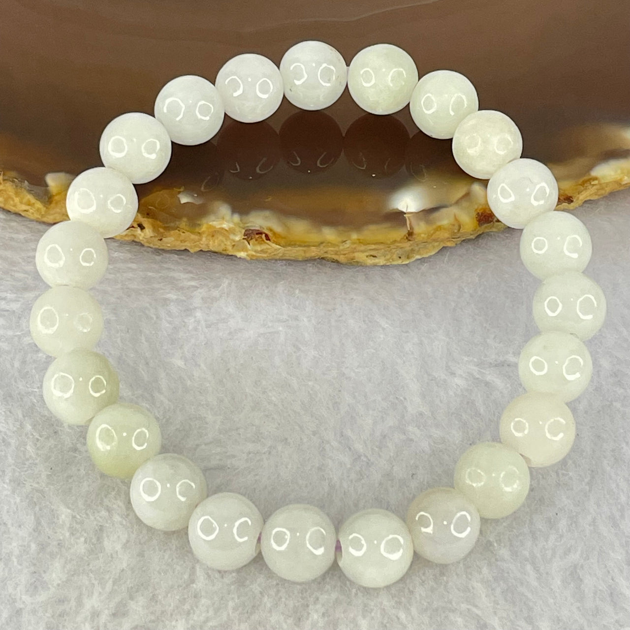 Type A Faint Green Lavender Jadeite Beads Bracelet 21.33g 15cm 8.4mm 23 Beads