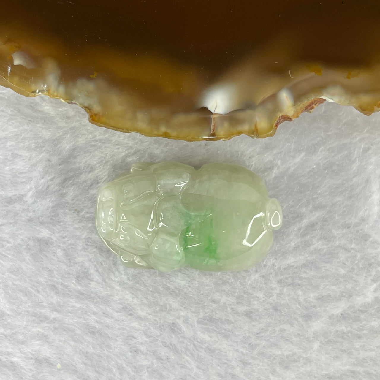 Type A Light Green With Apple Green Patches Jadeite Pixiu Pendent A货浅绿加苹果绿飘花翡翠貔貅牌 10.03g 25.2 by 15.5 by 11.8 mm - Huangs Jadeite and Jewelry Pte Ltd