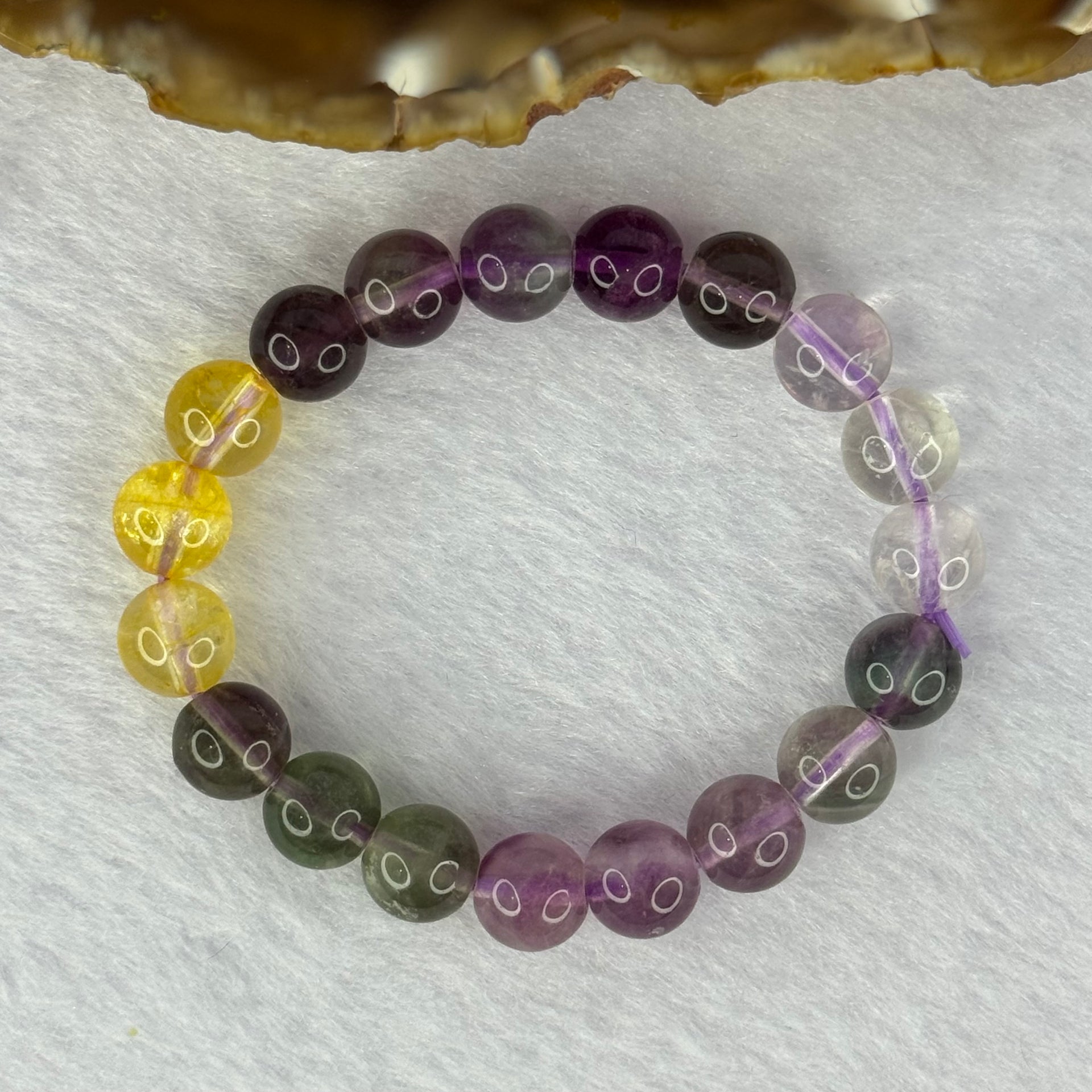 Natural Mixed Colours Fluorite Bracelet 15.85g 12cm 8.1mm 19 Beads - Huangs Jadeite and Jewelry Pte Ltd