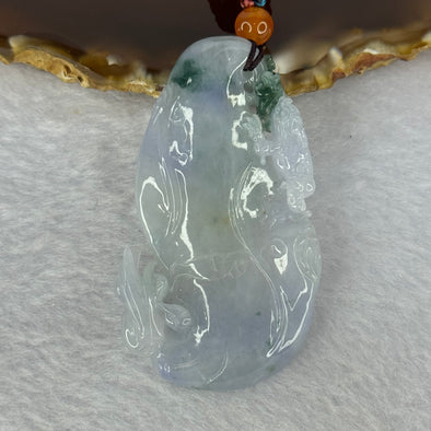 Type A Lavender with Dark Blueish Green Patches Jadeite 3 Legged Toad Pendent 25.25g 54.1 by 32.0 by 7.6mm
