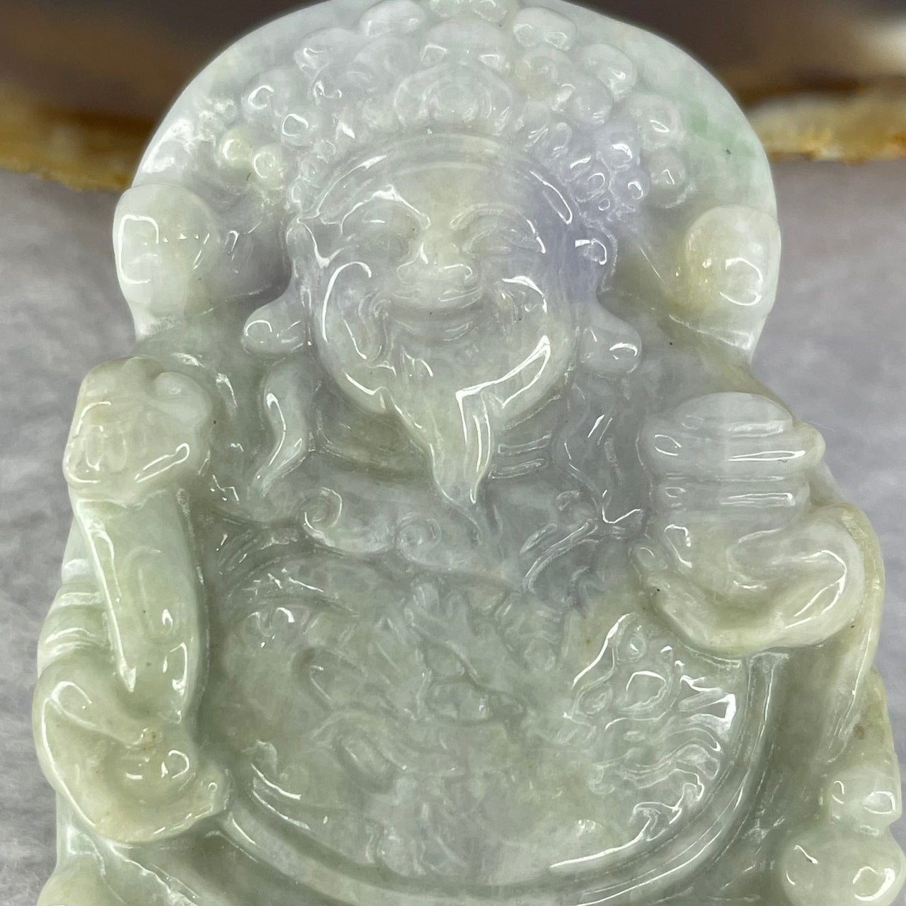 Type A Green Lavender Yellow Jadeite Cai Shen 财神爷 God Of Fortune Pendant 50.80g 37.5 by 52.0 by 12.8mm - Huangs Jadeite and Jewelry Pte Ltd