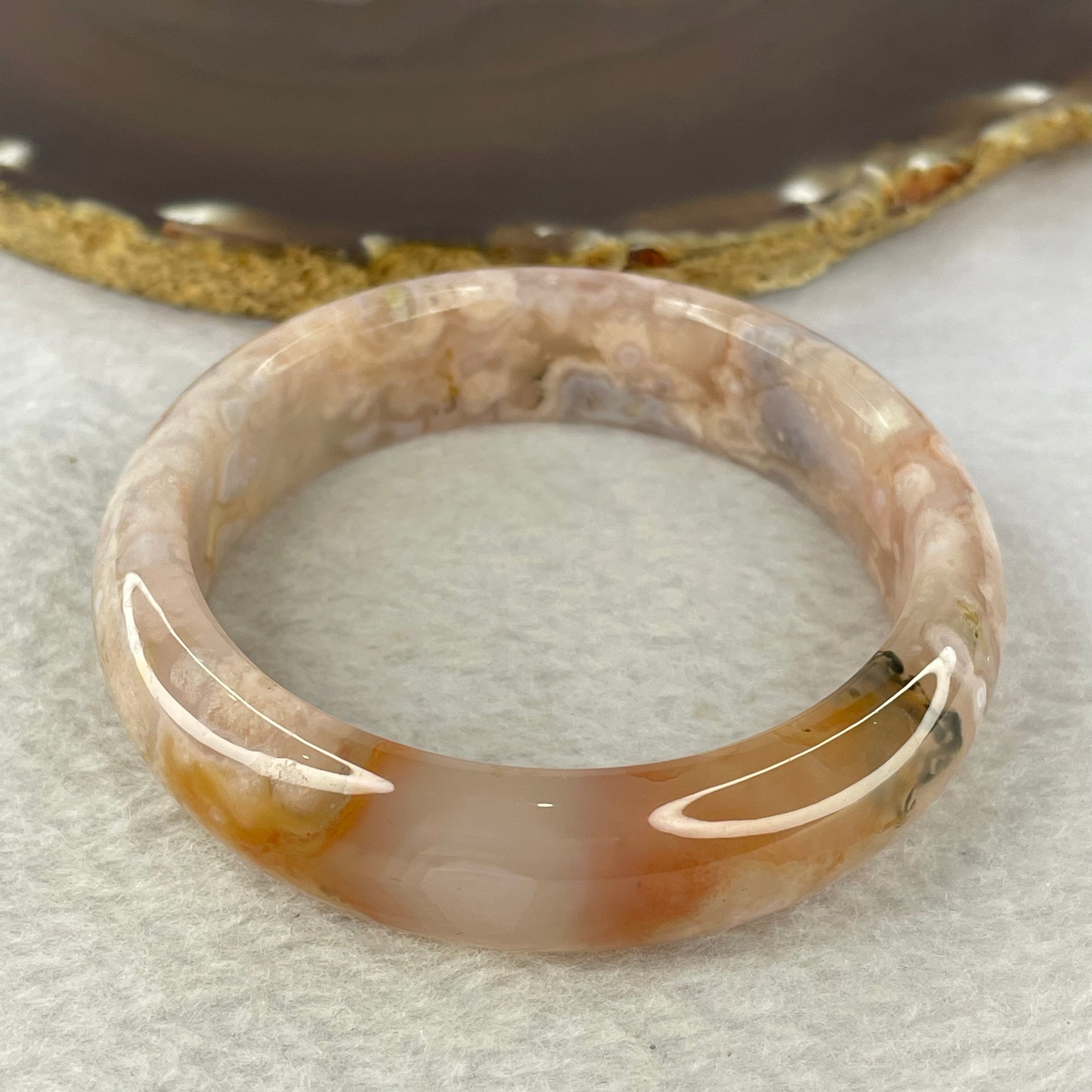 Natural Flower Agate Bangle 53.00g 15.8 by 8.4 mm Internal Diameter 57.3 mm - Huangs Jadeite and Jewelry Pte Ltd