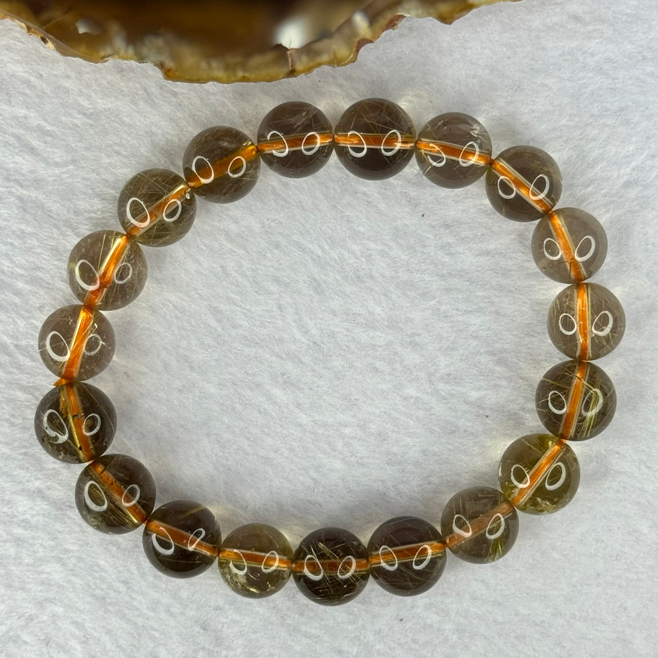 Natural Golden Rutilated Quartz Beads 天然金发水晶手链 29.24g 16.5cm 10.8mm 19 Beads - Huangs Jadeite and Jewelry Pte Ltd