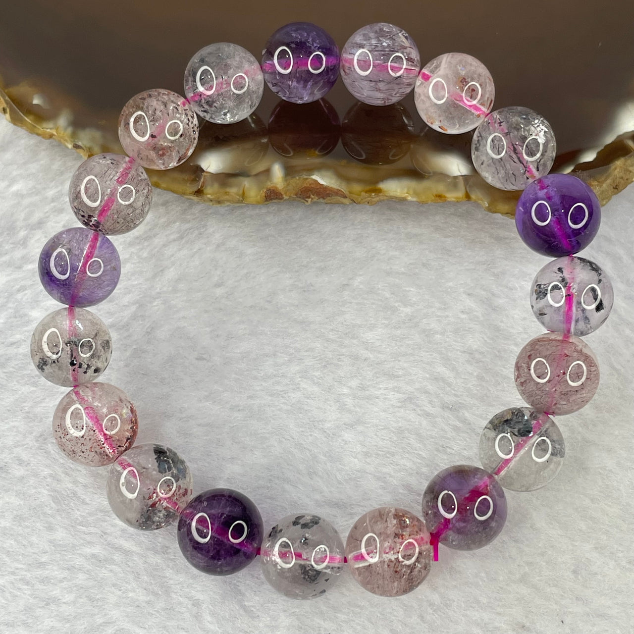 Above Average Grade Natural Super 7 Crystal Beads Bracelet 天然超级七水晶珠手链 32.00g 17.5cm 10.9mm 19 Beads - Huangs Jadeite and Jewelry Pte Ltd