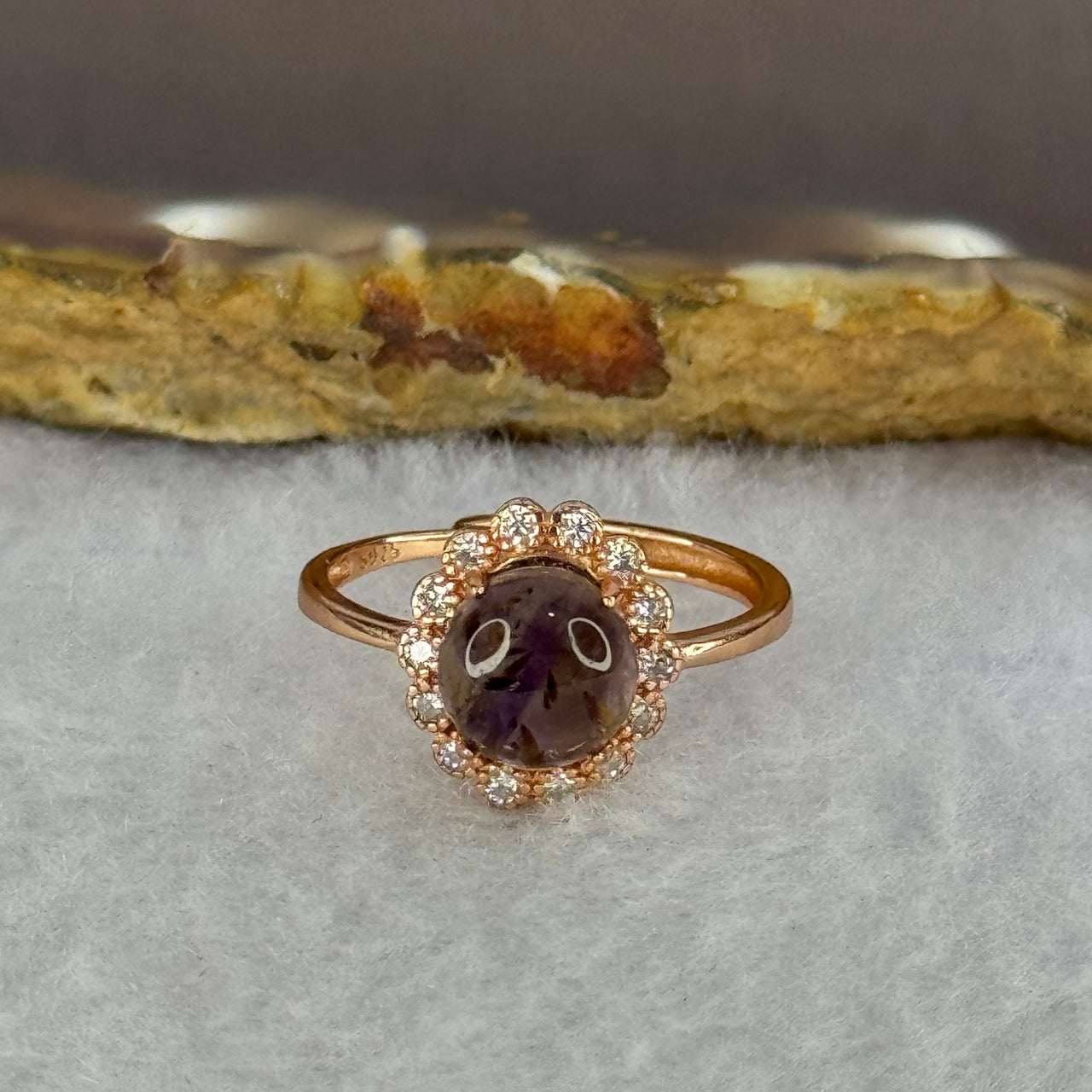 Good Grade Natural Auralite 23 in S925 Silver Rose Gold Color Ring (Adjustable Ring) 2.05g 8.0 by 4.5mm