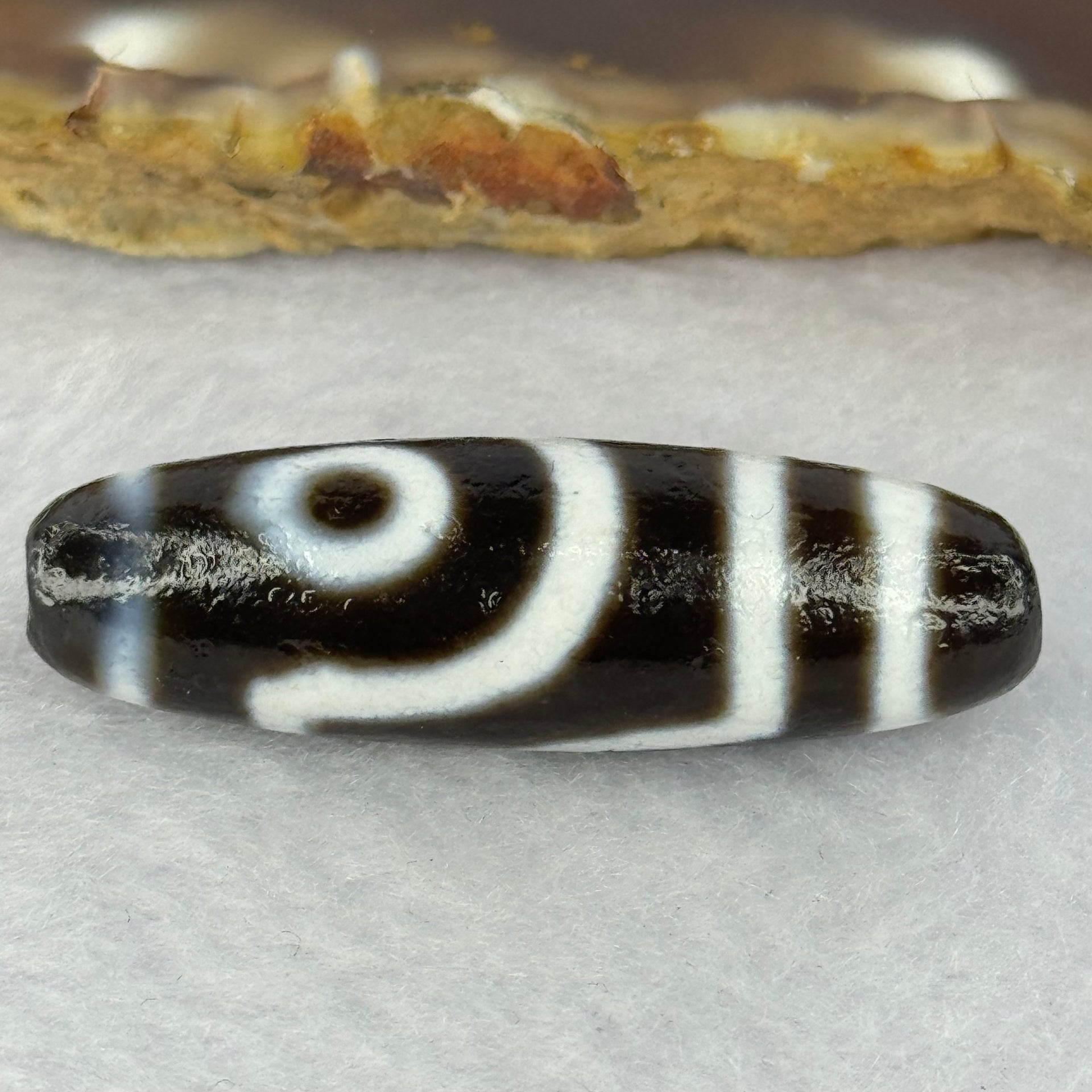 Natural Powerful Tibetan Old Oily Agate 2 Eyes Dzi Bead Heavenly Master (Tian Zhu) 二眼天诛 7.41g 37.6 by 11.7mm - Huangs Jadeite and Jewelry Pte Ltd