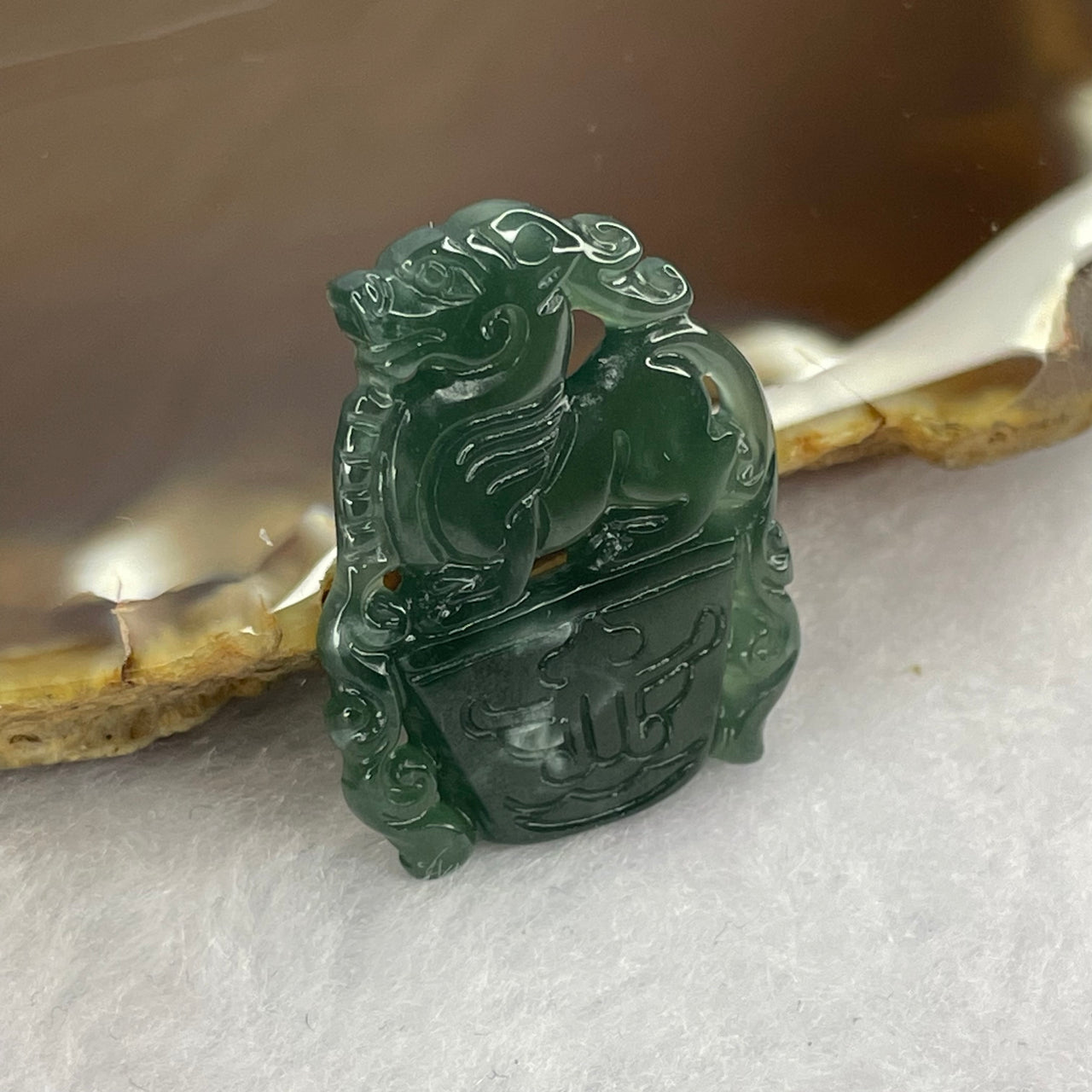 Type A Semi Icy Blueish Green Jadeite Pixiu 29.0 by 22.2 by 3.5 mm 4.60g - Huangs Jadeite and Jewelry Pte Ltd