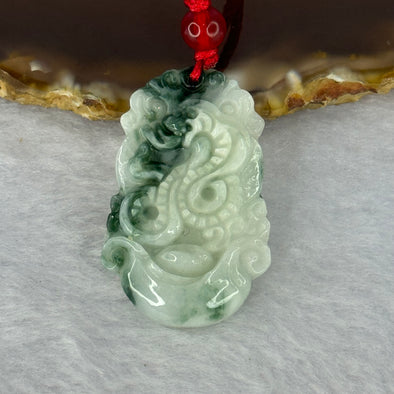 Type A Light Green with Blueish Green Piao Hua Jadeite Snake Pendent 8.15g 35.0 by 22.6 by 5.5mm