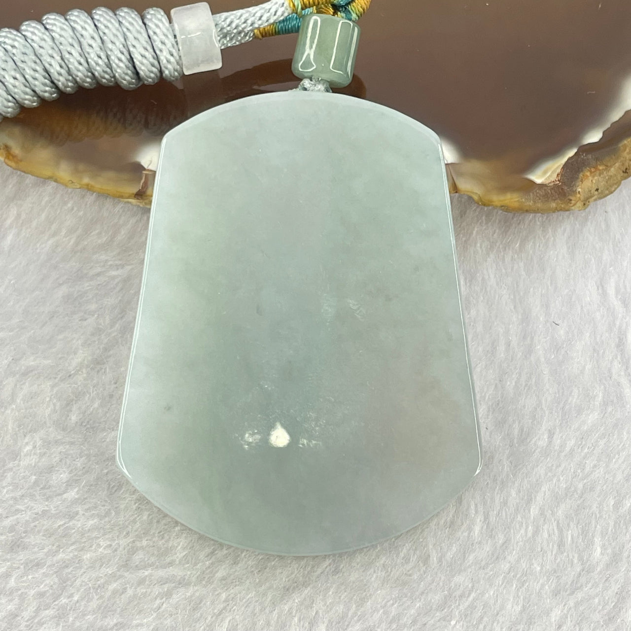 Type A Light Green and Lavender Jadeite Wu Shi Pai Pendent 38.34g 51.4 by 40.1 by 6.7mm