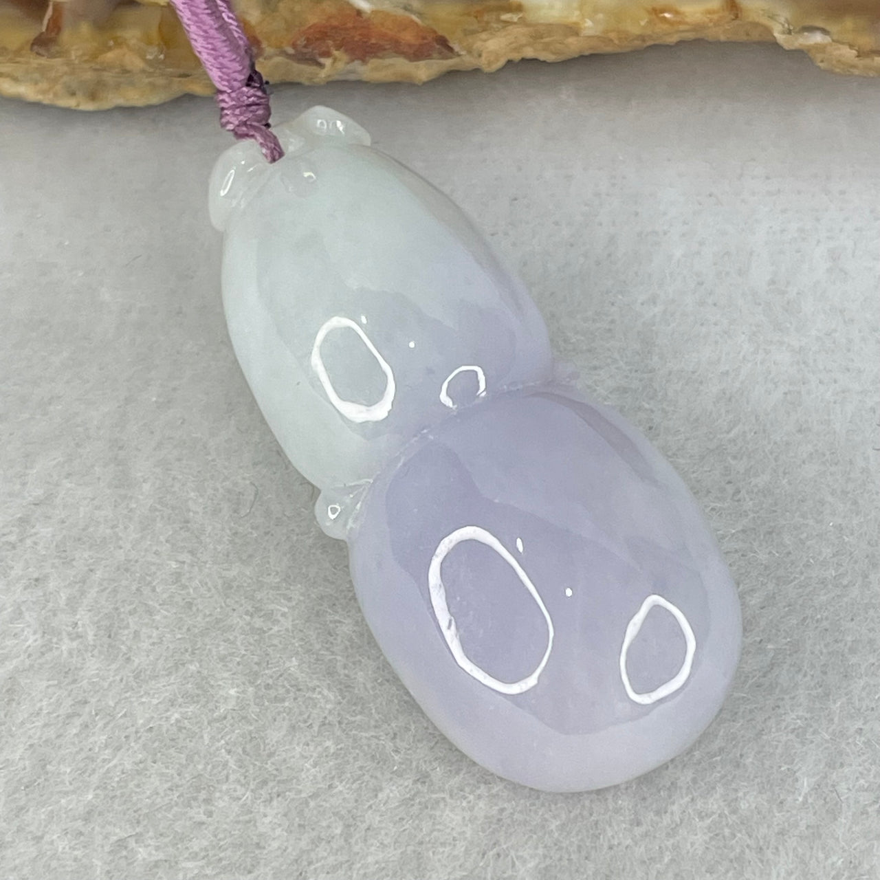 Type A Light Lavender with Faint Green Jadeite Hulu Pendant Necklace 12.38g 38.7 by 16.6 by 10.7mm