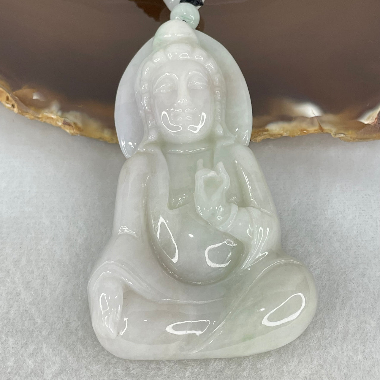 Type A Light Lavender Green Jadeite Guan Yin Pendant 60.65g 70.0 by 44.0 by 11.9mm