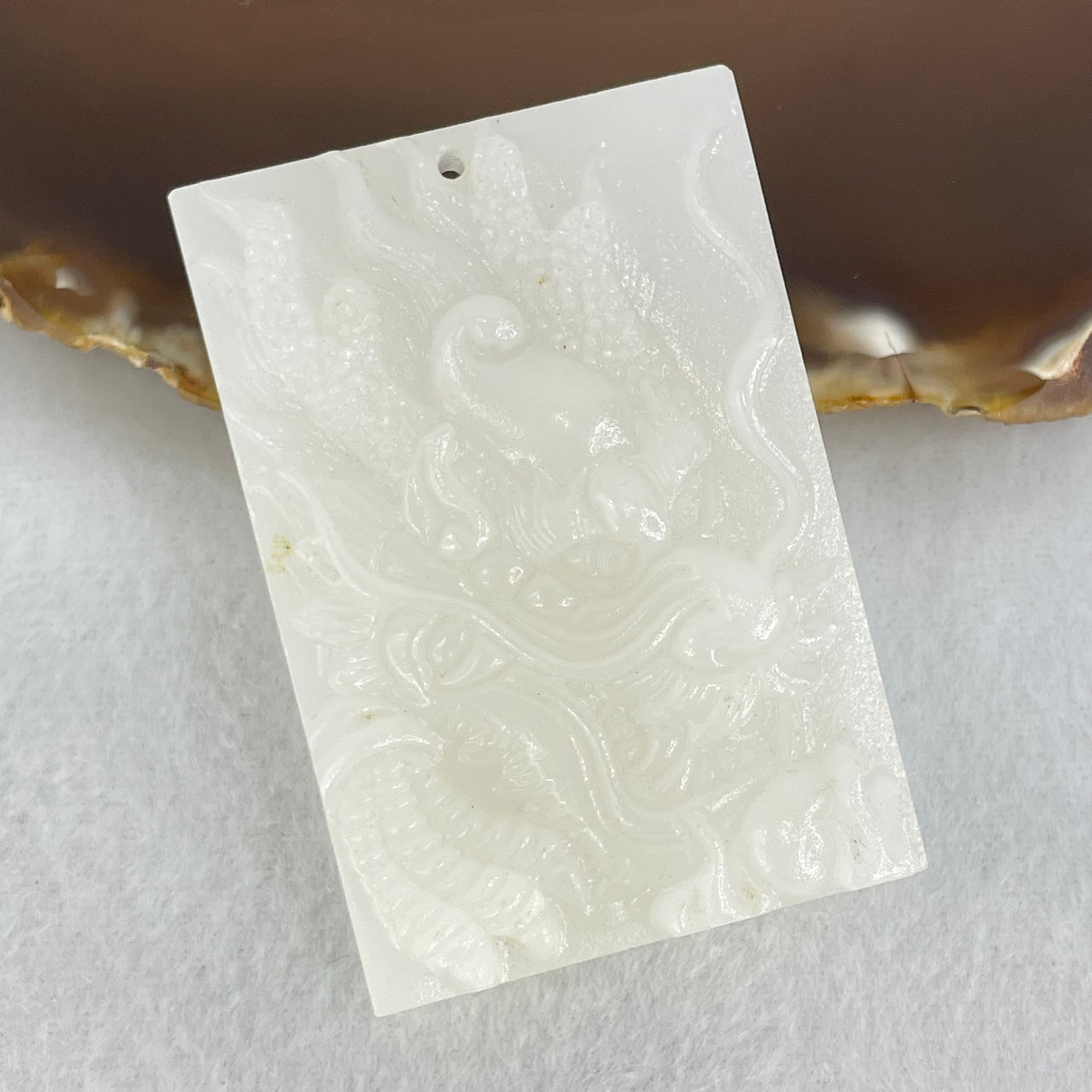 Natural White Nephrite Dragon Pendant 48.48g 57.4 by 39.5 by 11.4mm