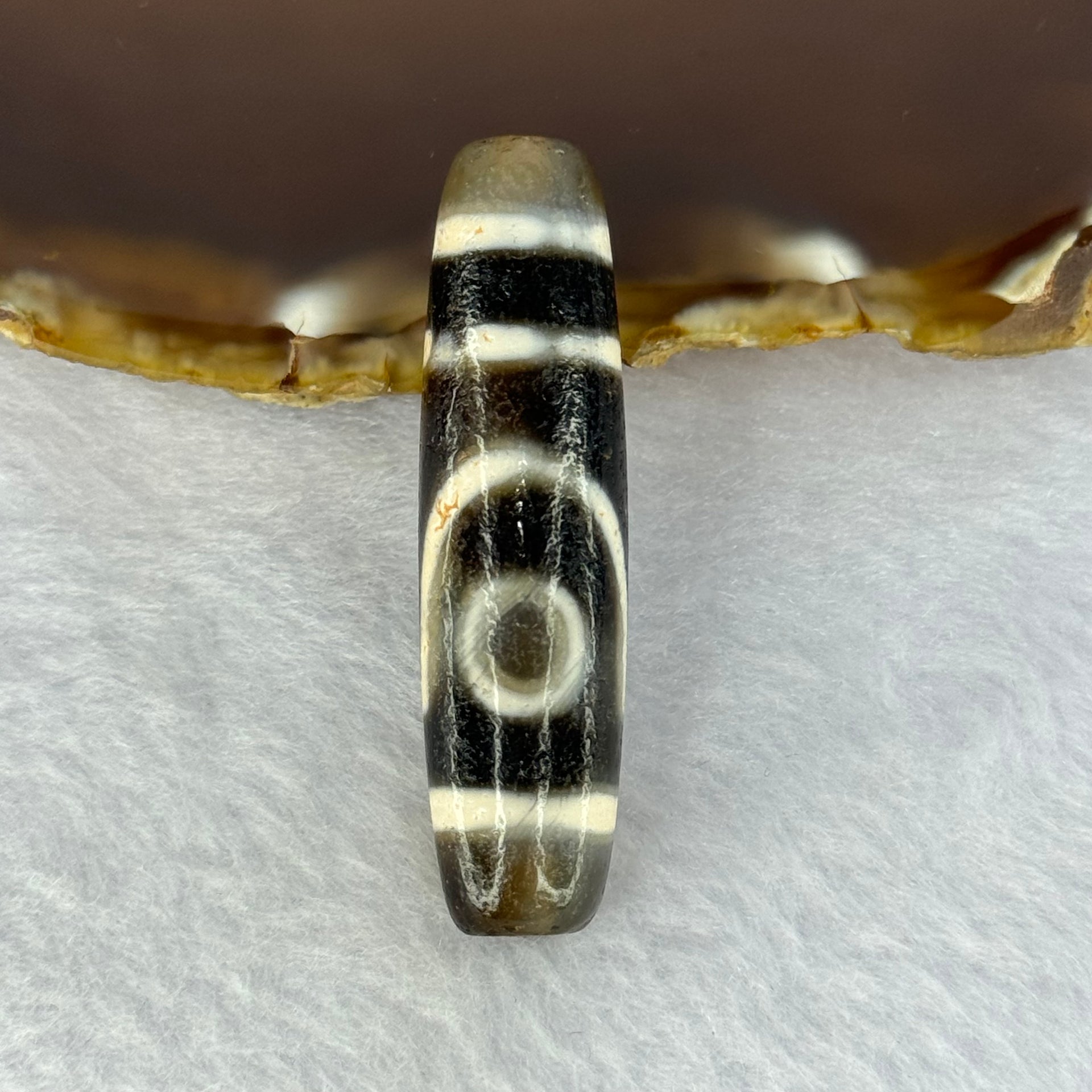 Natural Powerful Tibetan Old Oily Agate 2 Eyes Dzi Bead Heavenly Master (Tian Zhu) 二眼天诛 12.51g 48.1 by 12.7mm - Huangs Jadeite and Jewelry Pte Ltd