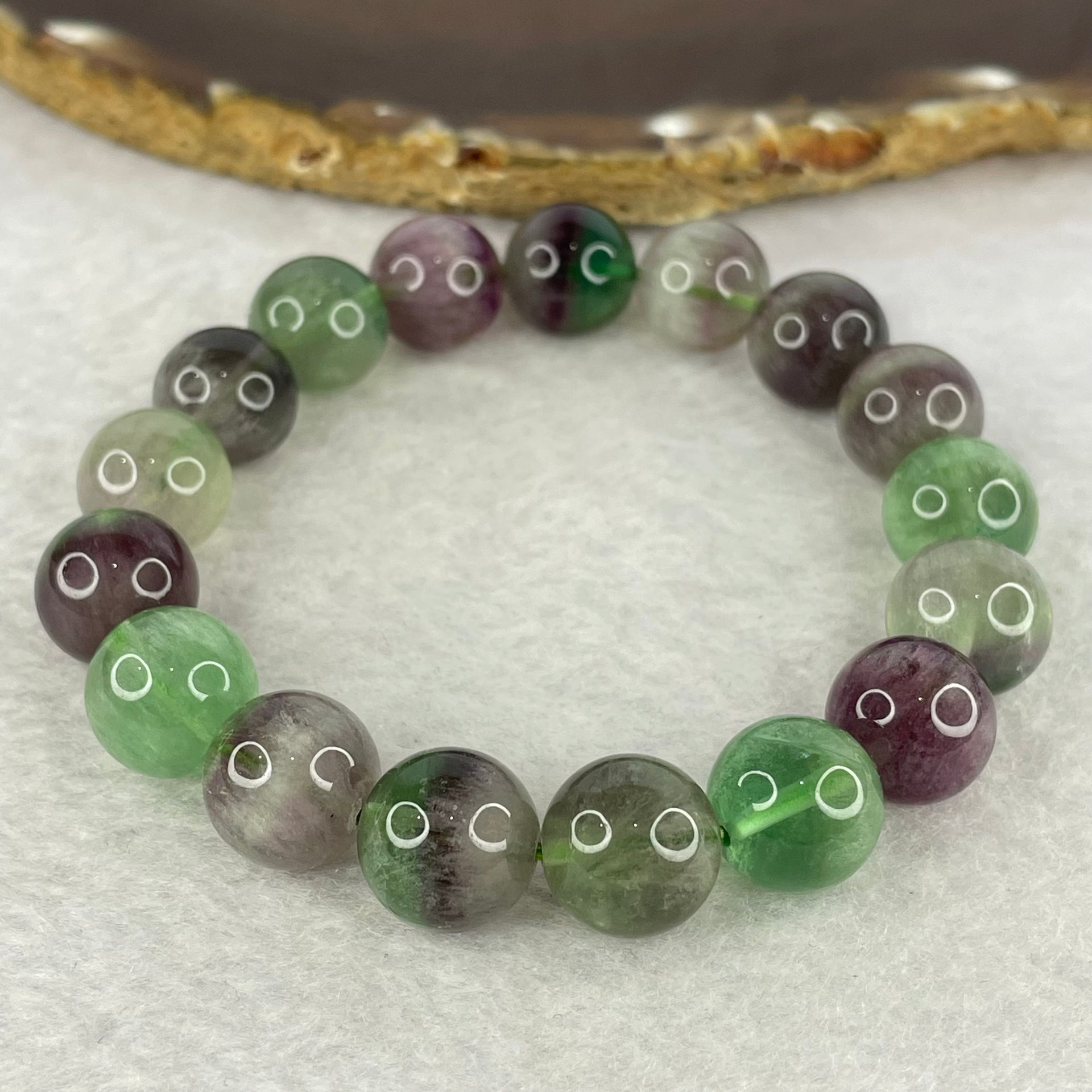 Natural Green and Purple Fluorite Beads Bracelet 49.30g 12.0mm 17 Beads - Huangs Jadeite and Jewelry Pte Ltd