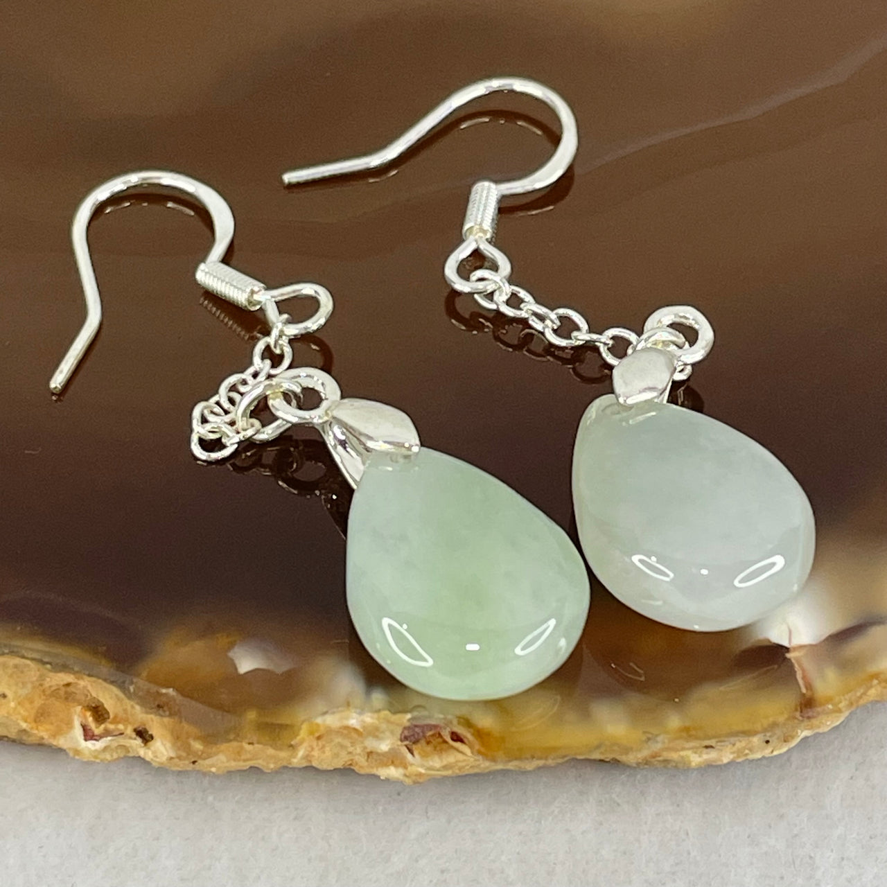 Type A Faint Lavender and Green Jadeite Teardrop in S925 Sliver Earrings 4.61g 15.5 by 11.2 by 6.4mm