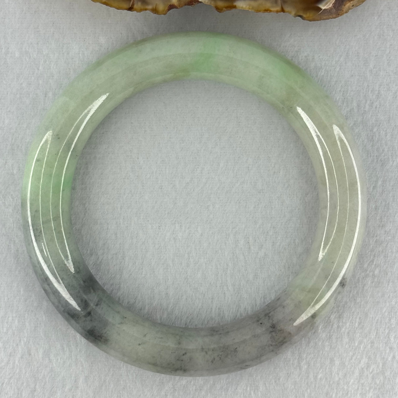 Type A Green Lavender with Grey Wuji Patches Jadeite Bangle Internal Diameter 59.7mm 90.66g 13.5 by 11.6mm (Slight Internal Lines)