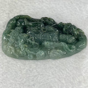 Type A Light Dark Green Jadeite Dragon Pendent 70.80g 76.2 by 41.2 by 12.6mm - Huangs Jadeite and Jewelry Pte Ltd