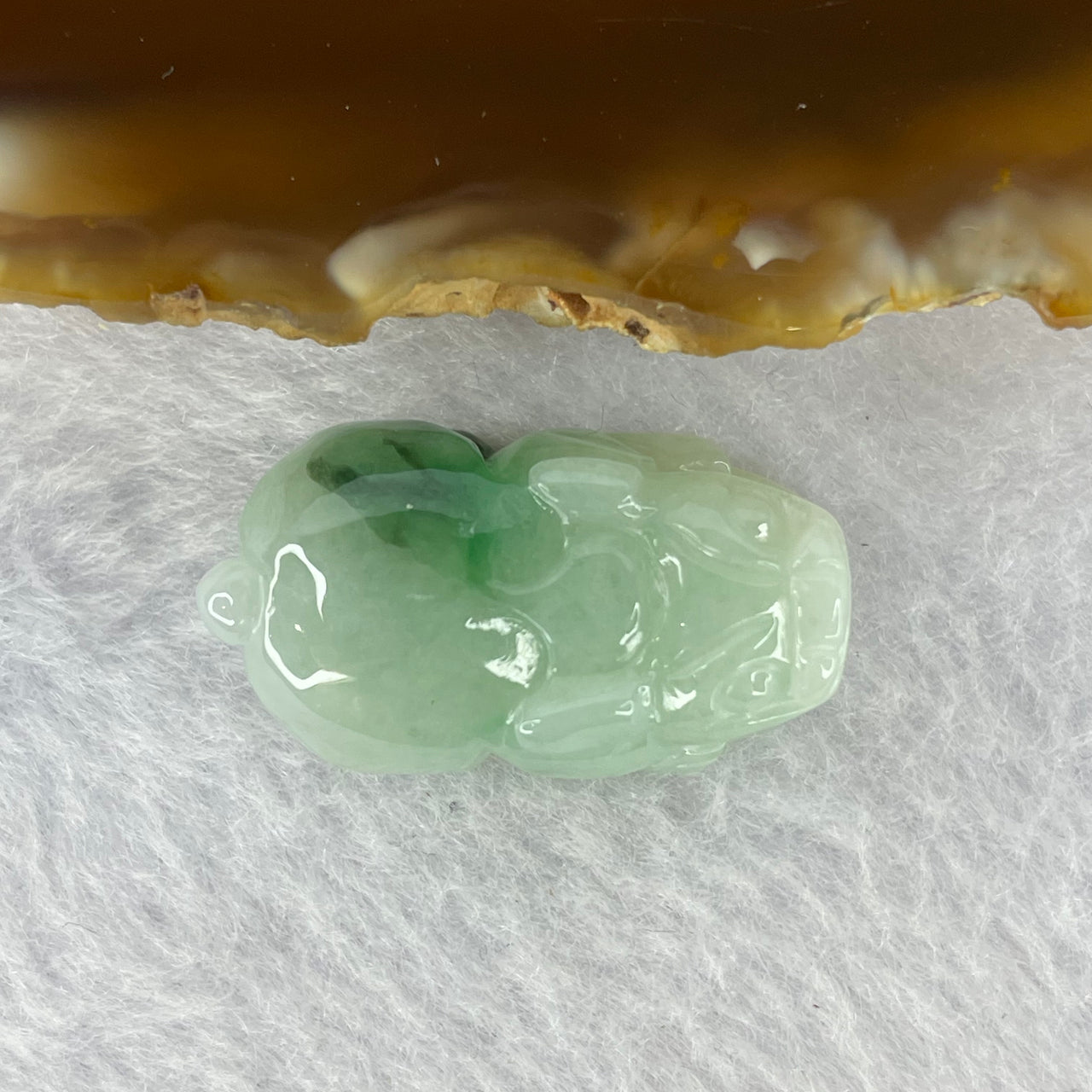 Type A Light Green with Blueish Green Flora Piao Hua Jadeite Pixiu Pendent A货浅绿漂蓝花色翡翠貔貅牌 8.87g 27.4 by 15.3 by 9.7 mm - Huangs Jadeite and Jewelry Pte Ltd