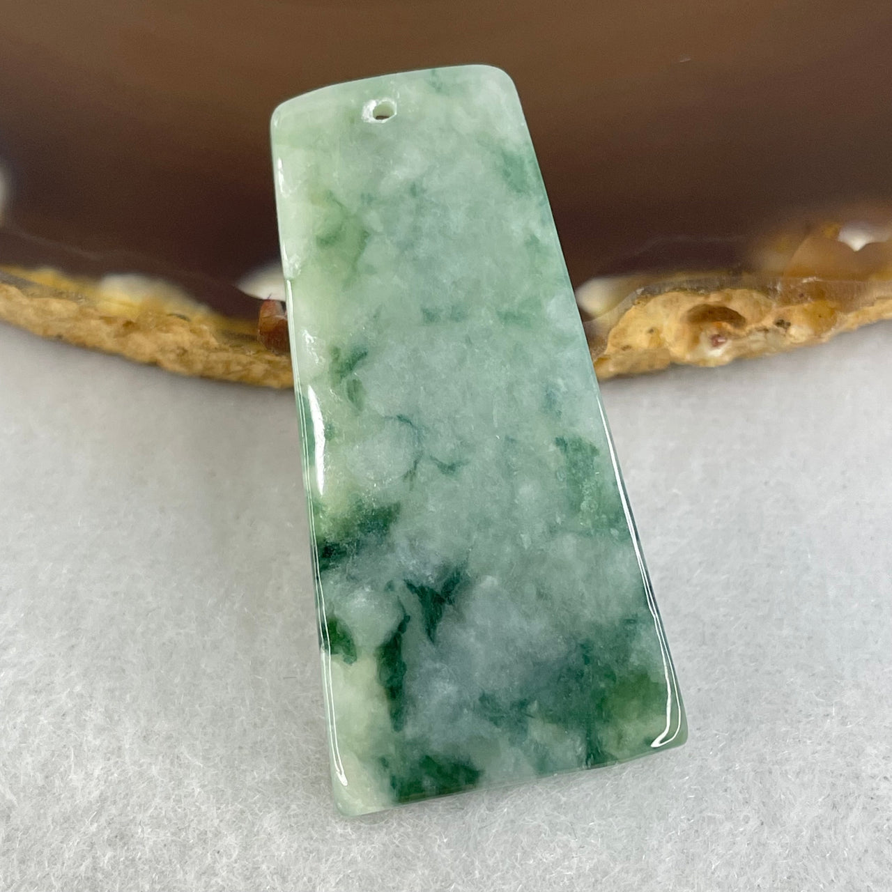 Type A Lavender with Moss Green Piao Hua Jadeite Rectangle Wu Shi Pai Pendant 12.12g 39.8 by 19.2 by 5.7mm (Slight External Rough)