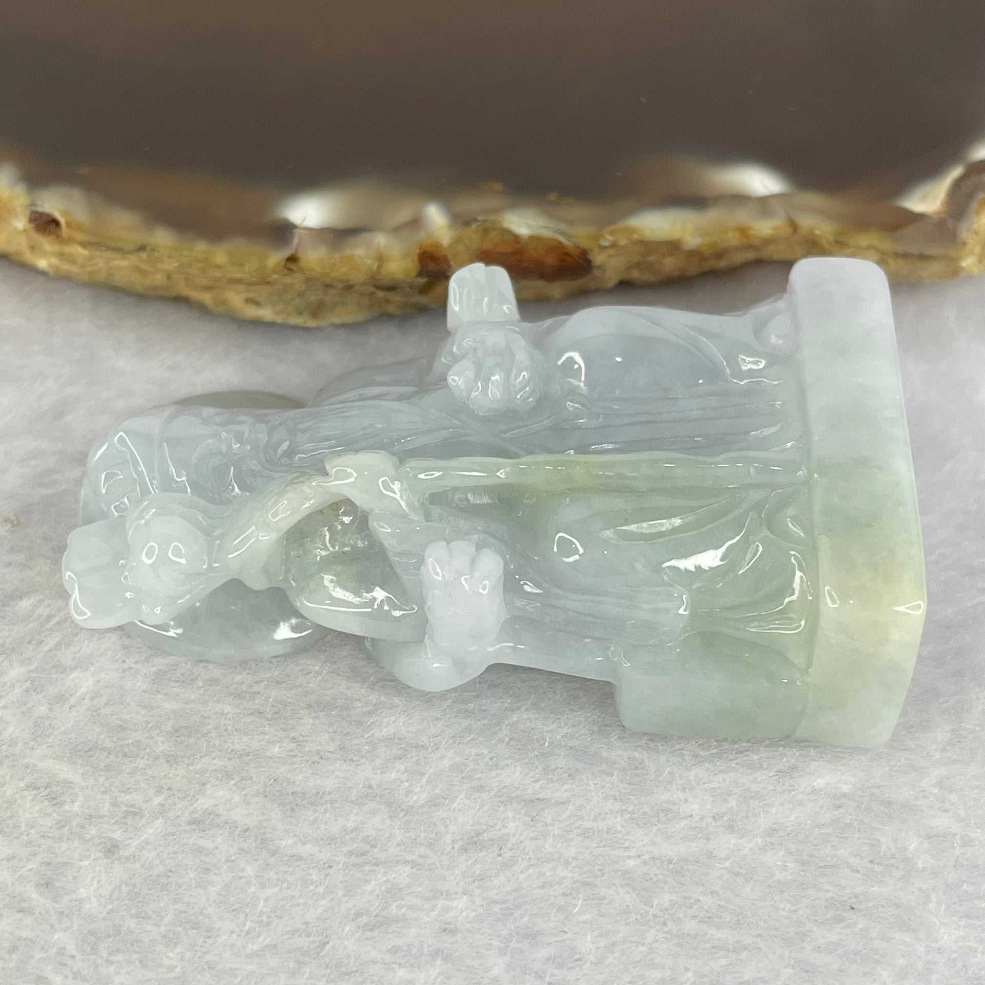 Type A Lavender Green Jadeite Tua Pek Kong 他伯公 Pendant 51.89g 54.3 by 31.5 by 16.2mm - Huangs Jadeite and Jewelry Pte Ltd