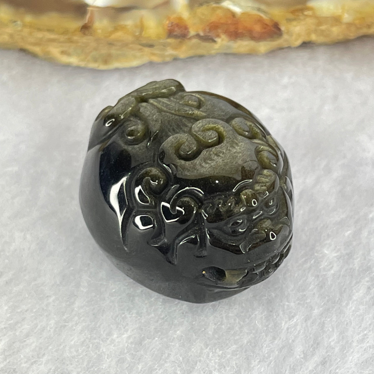 Natural Black Obsidian Pixiu Charm 10.85g 25.2 by 21.1 by 15.9mm