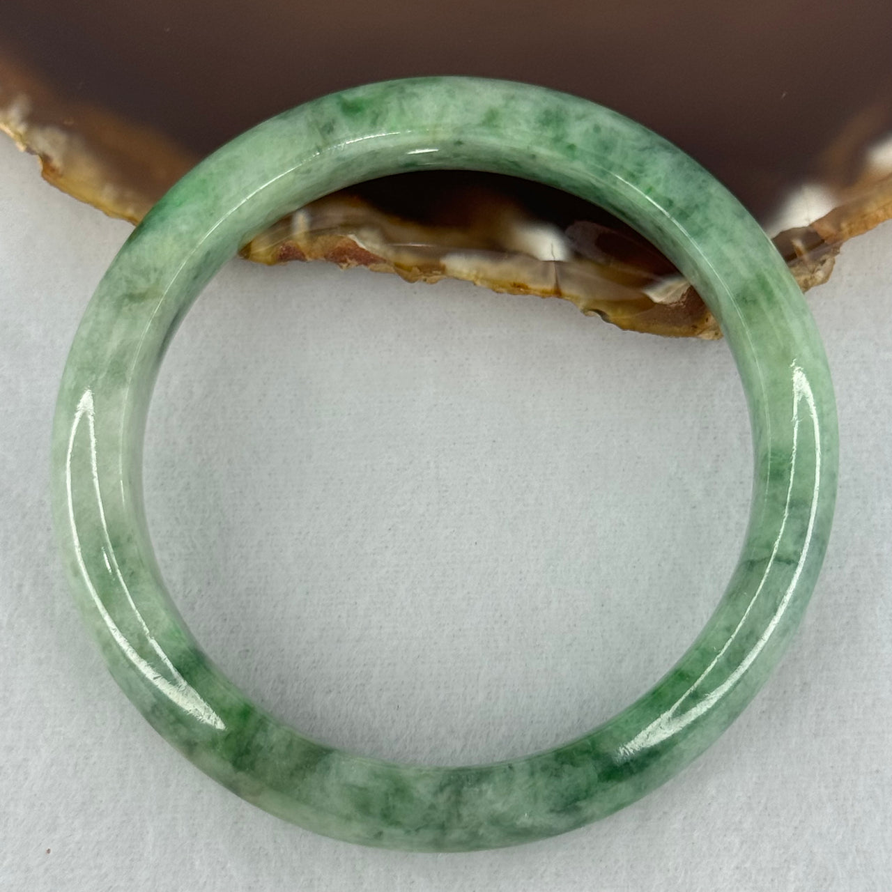 Type A Green with Emerald Green Piao Hua Jadeite Bangle Internal Diameter 57.2mm 51.99g 12.5 by 8.2mm (Very Slight Internal Lines)