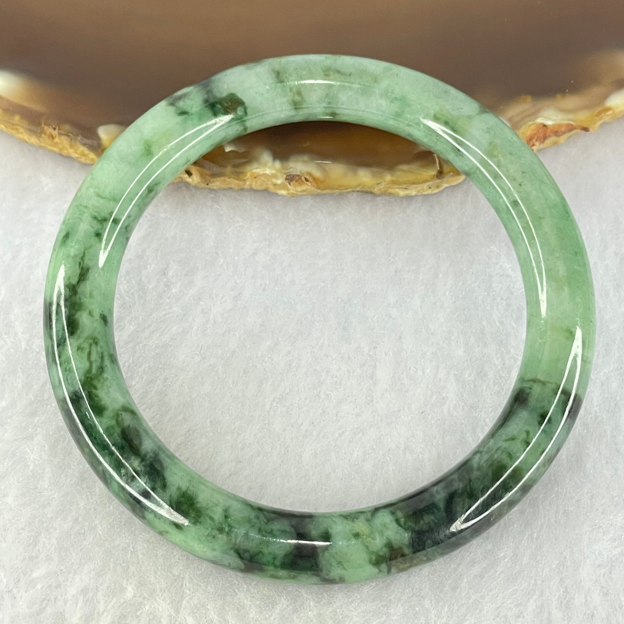 Type A Green and Moss Green Piao Hua Jadeite Bangle Internal Diameter 50.7mm 34.41g 8.3 by 8.6mm (Internal Lines)