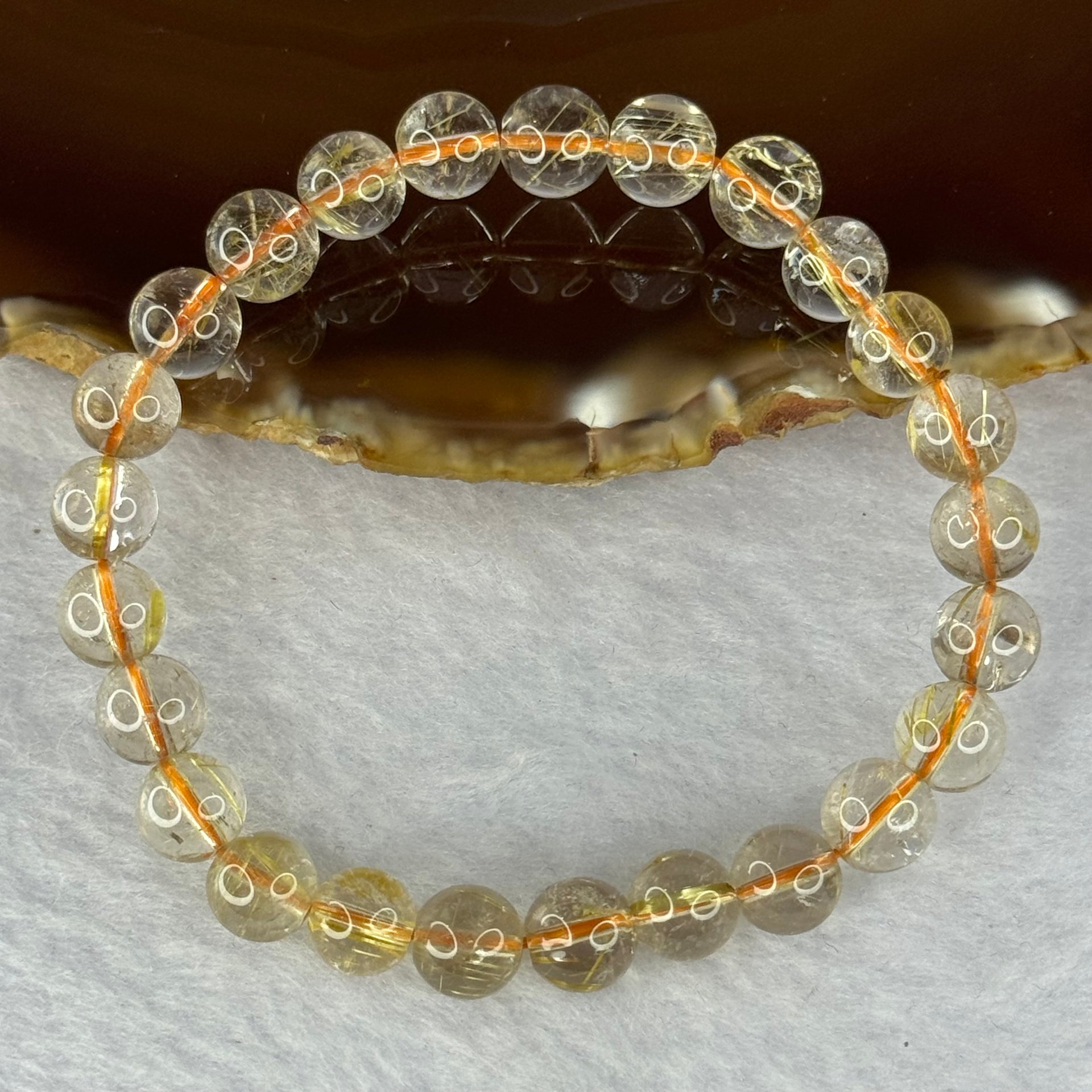 Natural Golden Rutilated Quartz Beads 天然金发水晶手链 15.47g 15.5cm 7.9mm 25 Beads - Huangs Jadeite and Jewelry Pte Ltd