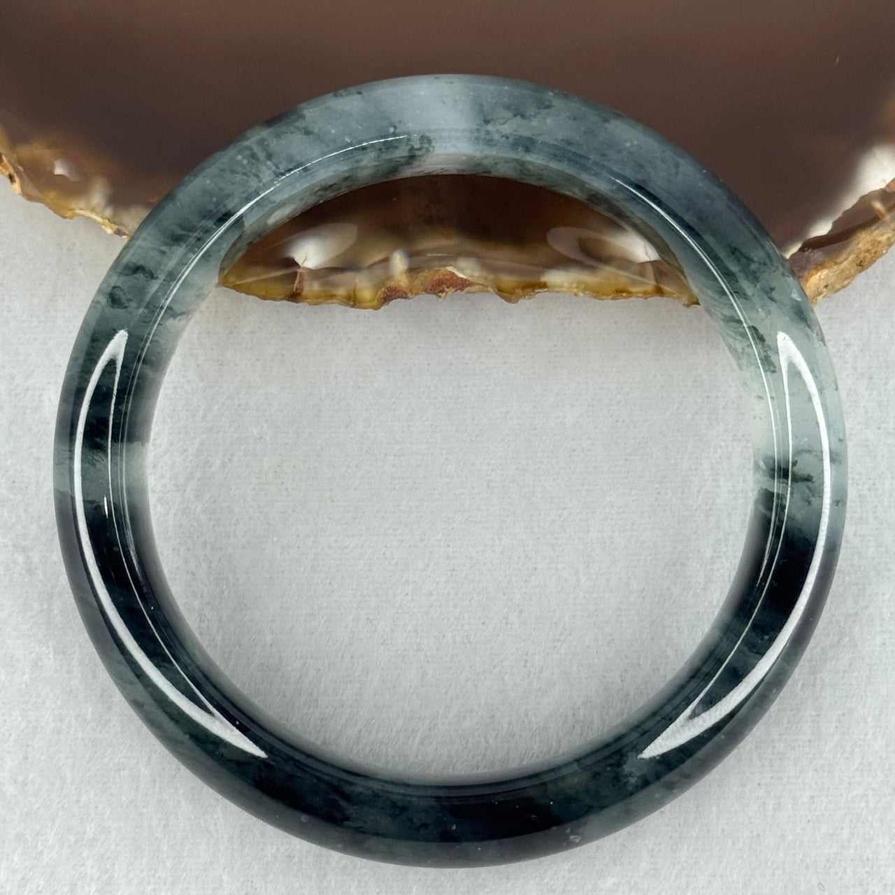 Transparent Colourless with Dark Greenish Black Piao Hua Sodium Feldspar Jade Bangle 水沫玉手镯 Internal Diameter 58.1mm 59.21g 15.6 by 9.0mm