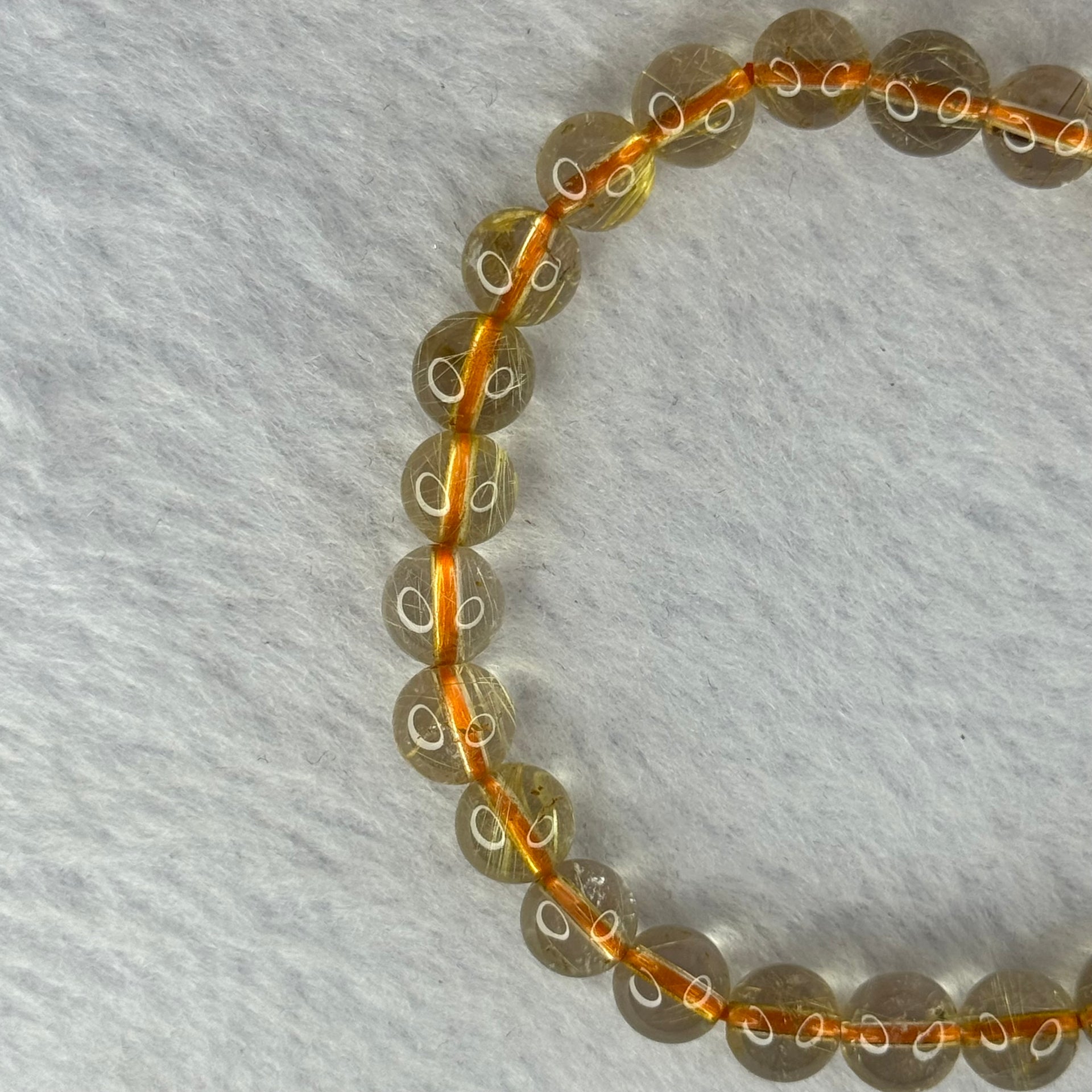 Natural Golden Rutilated Quartz Beads 天然金发水晶手链 13.08g 15.5cm 7.3mm 25 Beads - Huangs Jadeite and Jewelry Pte Ltd