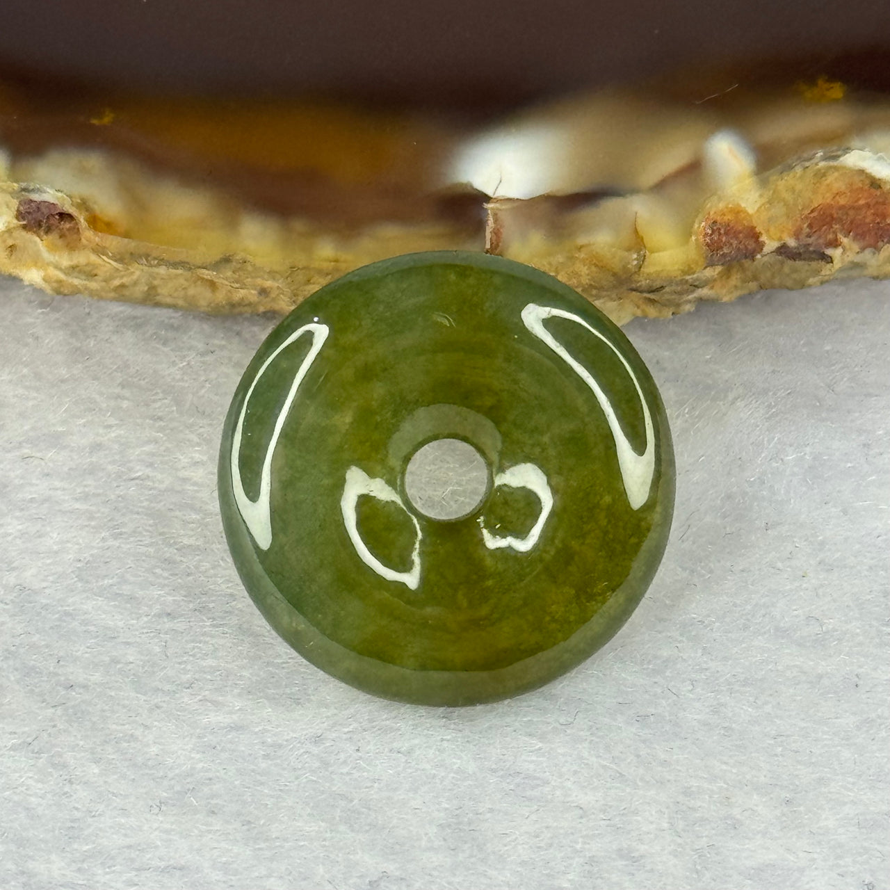 Type A Yellow Green Jadeite Ping An Kou Donut Pendant 2.90g 18.1 by 4.4mm - Huangs Jadeite and Jewelry Pte Ltd