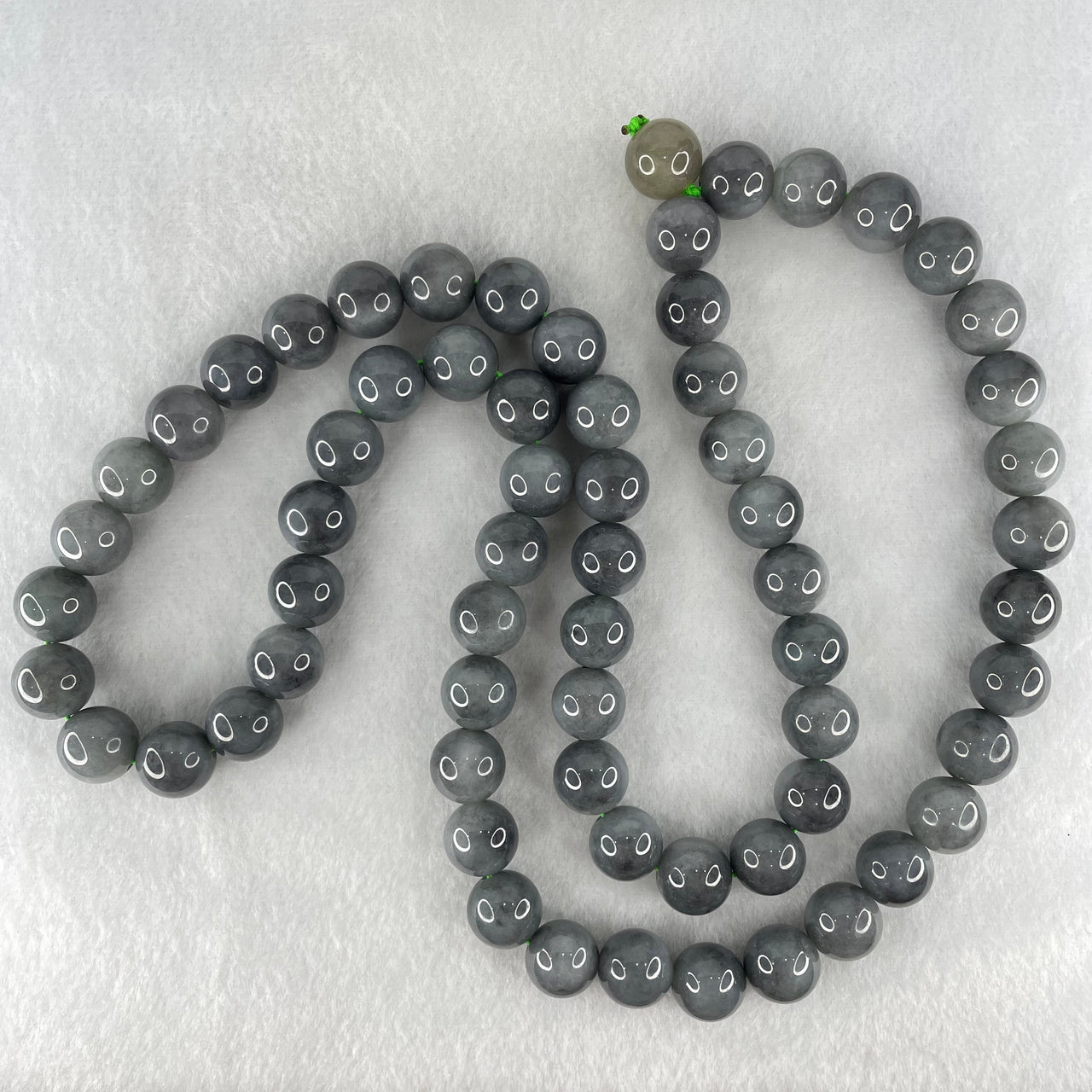 Type A Wuji Grey Jadeite Beads Necklace 263.70g 80cm 13.5mm 64 Beads + 1