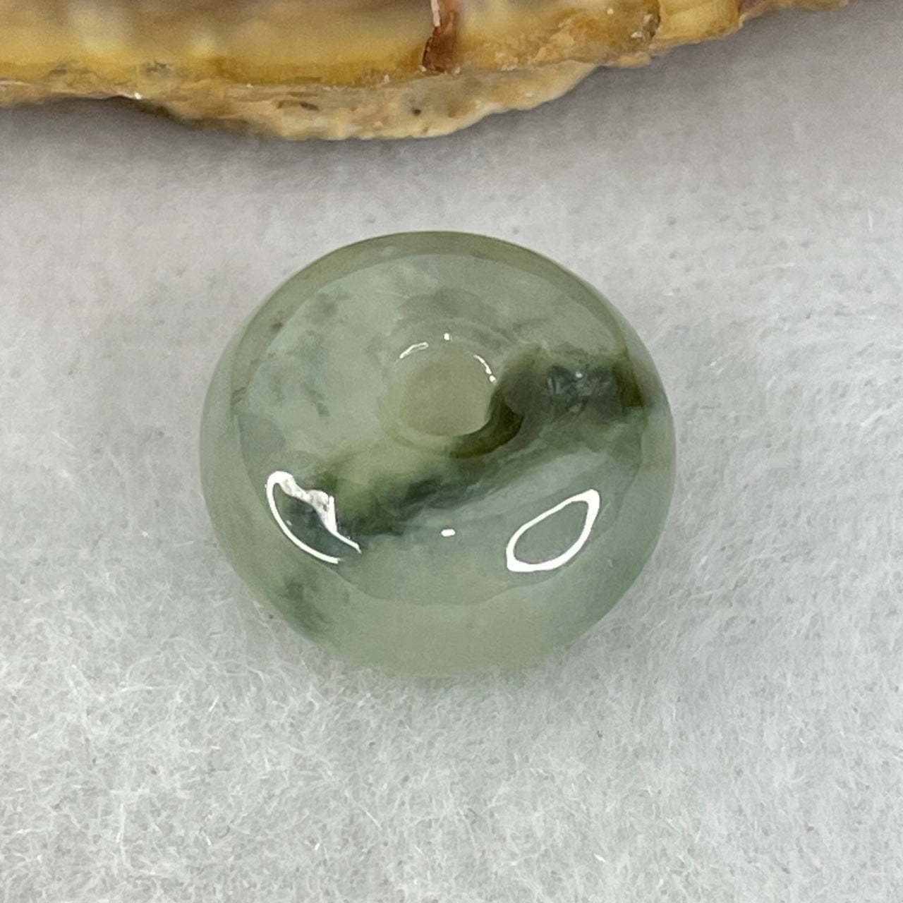 Type A Light Green with Dark Green Patches Jadeite Ping An Kou Charm/Pendant 2.55g 13.1 by 7.3mm