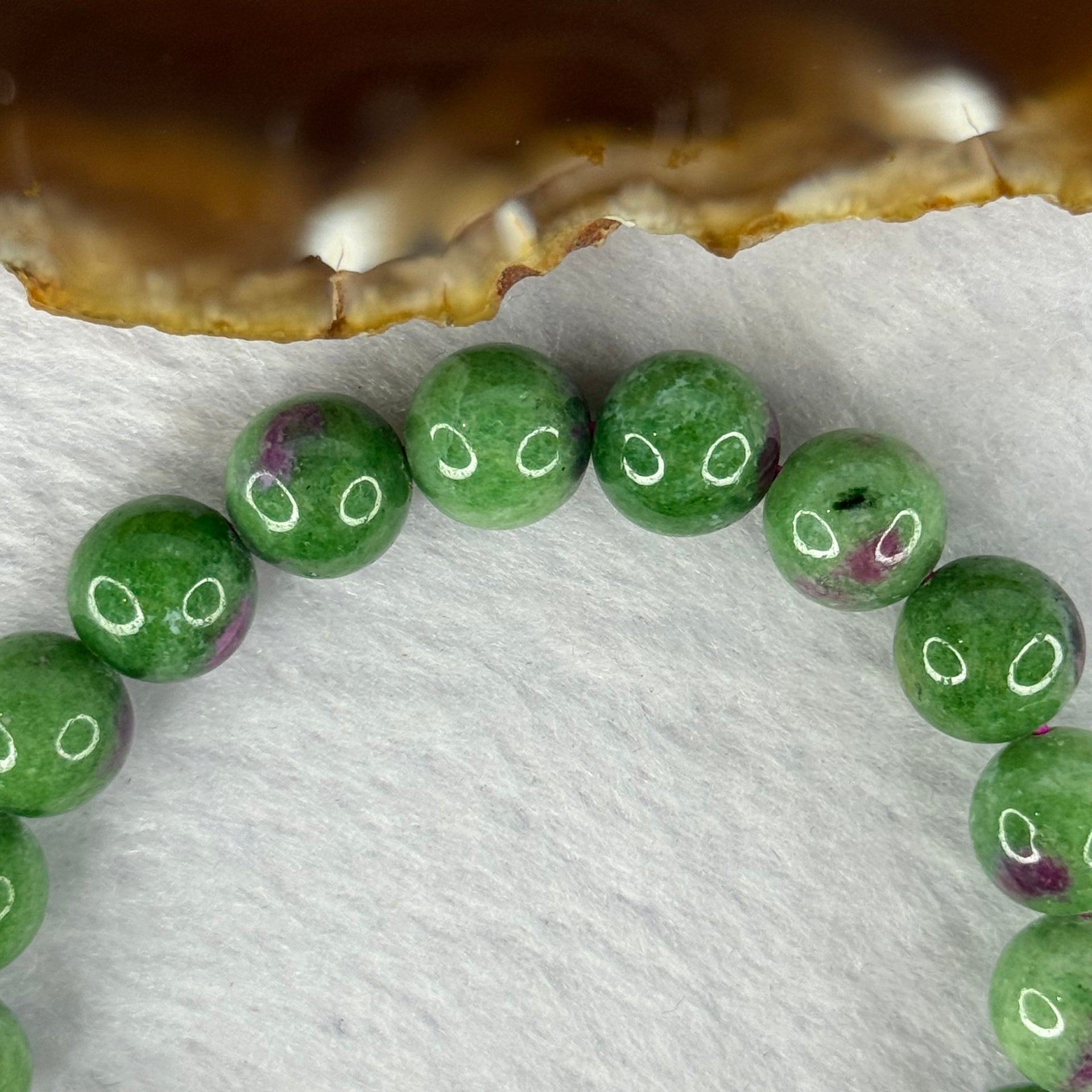 Natural Emerald And Ruby Zoisite Beads Bracelet 35.57g 16.5cm 10.4mm 19 Beads - Huangs Jadeite and Jewelry Pte Ltd