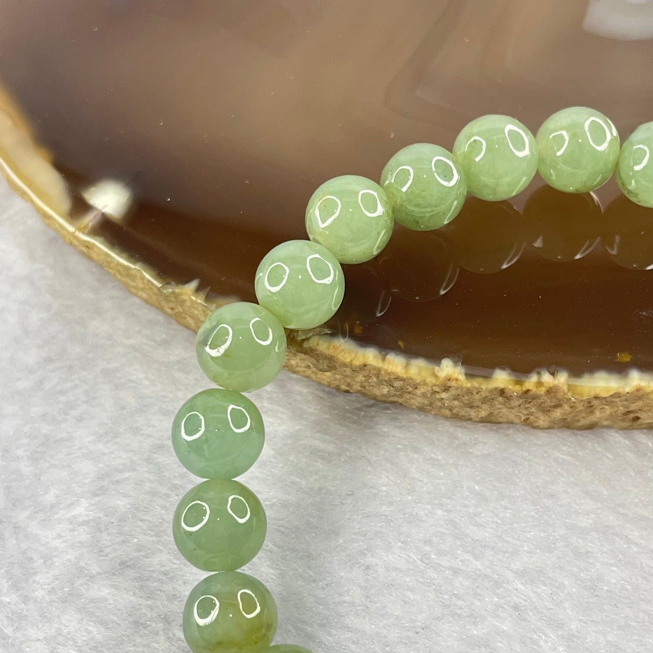 Type A Semi Icy Green Jadeite 25 beads bracelet 7.5mm 17.02g - Huangs Jadeite and Jewelry Pte Ltd