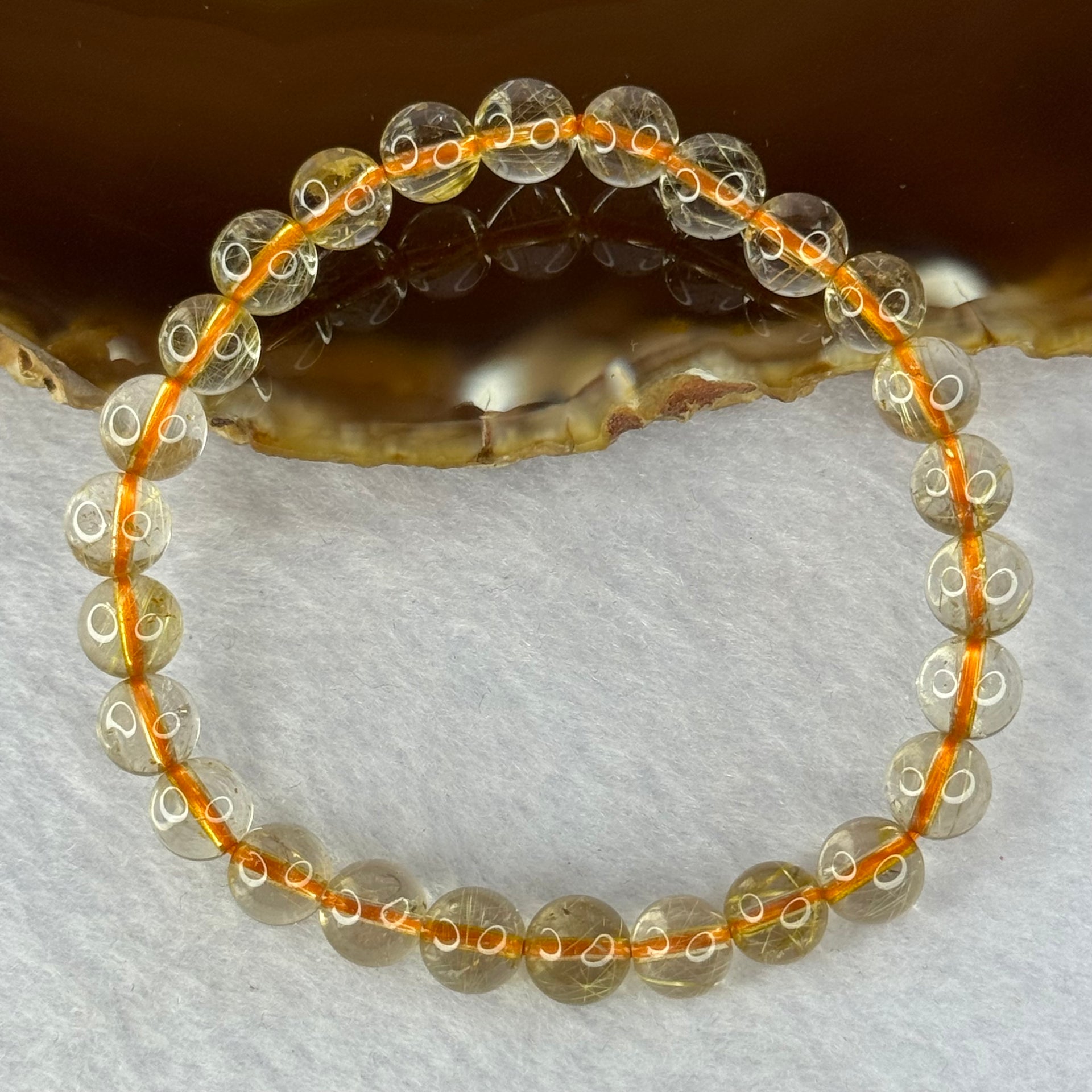 Natural Golden Rutilated Quartz Beads 天然金发水晶手链 13.08g 15.5cm 7.3mm 25 Beads - Huangs Jadeite and Jewelry Pte Ltd