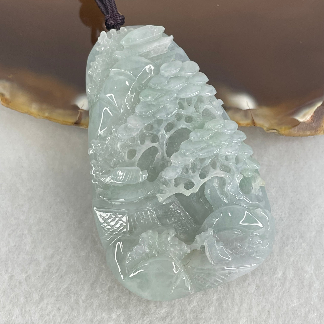 Type A Light Green Light Lavender Jadeite Shan Shui Gui Ren Benefactor Pendant 47.10g 63.5 by 34.1 by 13.3mm