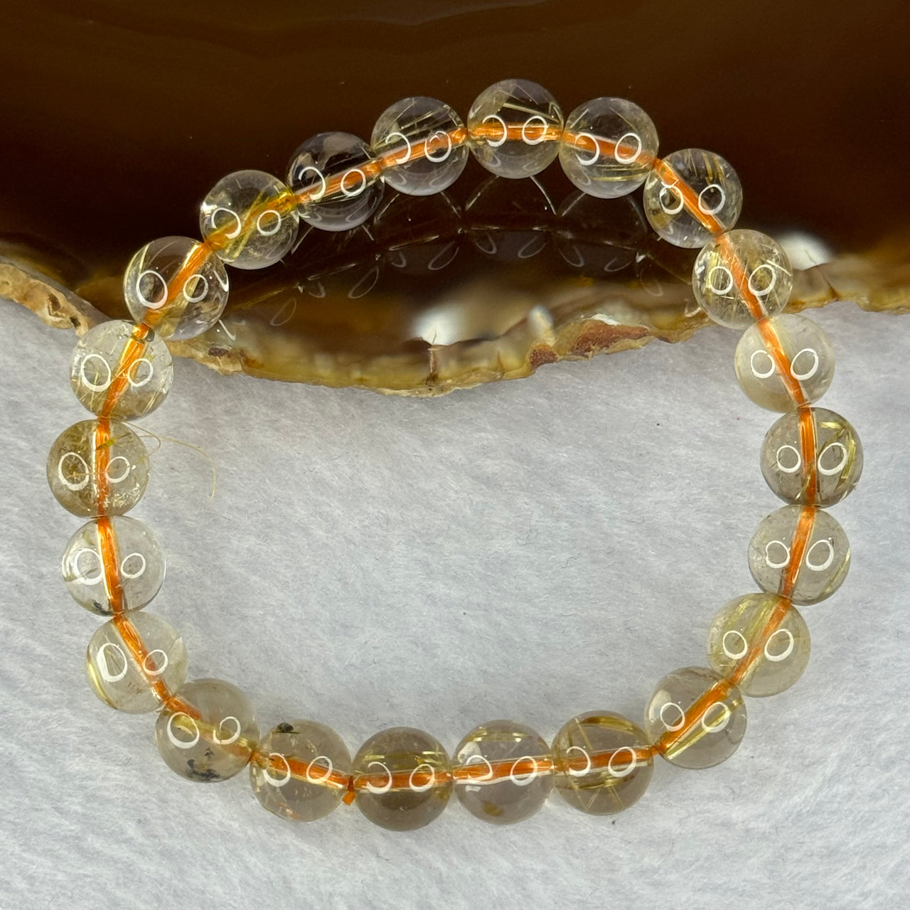 Natural Golden Rutilated Quartz Beads 天然金发水晶手链 19.17g 15cm 8.8mm 22 Beads - Huangs Jadeite and Jewelry Pte Ltd