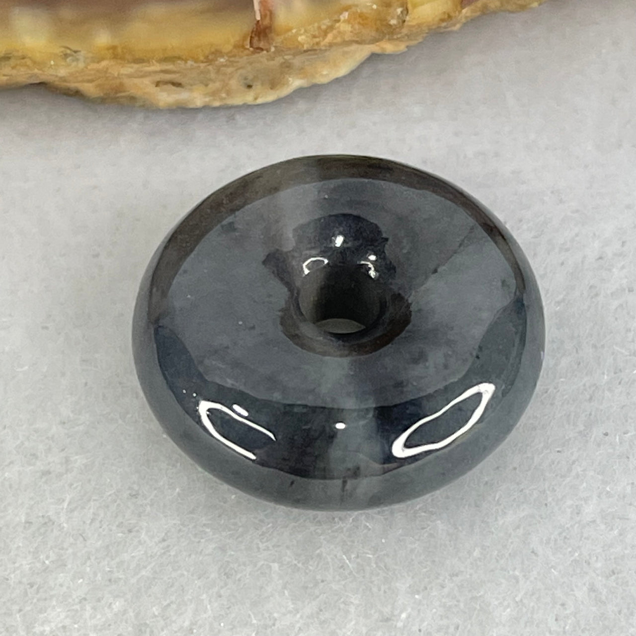 Type A Wuji Grey Black With Light Lavender Jadeite Ping An Kou Donut Pendant 3.67g 16.8 by 6.4mm