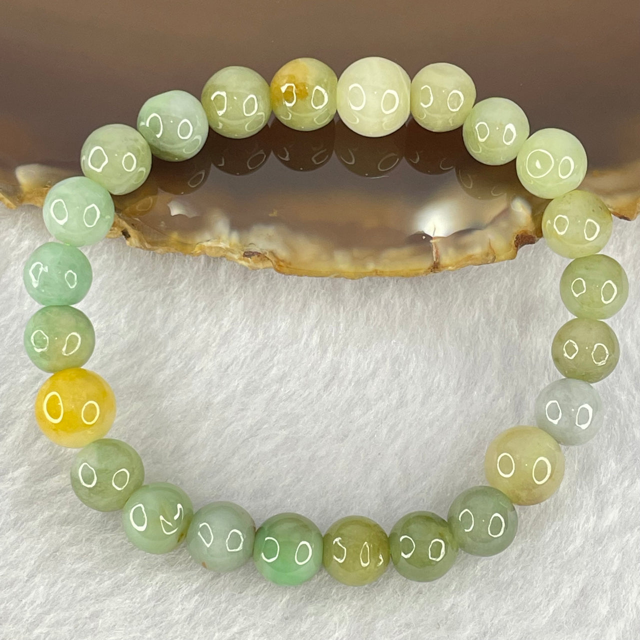 Type A Blueish Green with Yellow Jadeite Beads Bracelet 14.17g 13cm 7.2mm 21 Beads 8.0mm 3 Beads