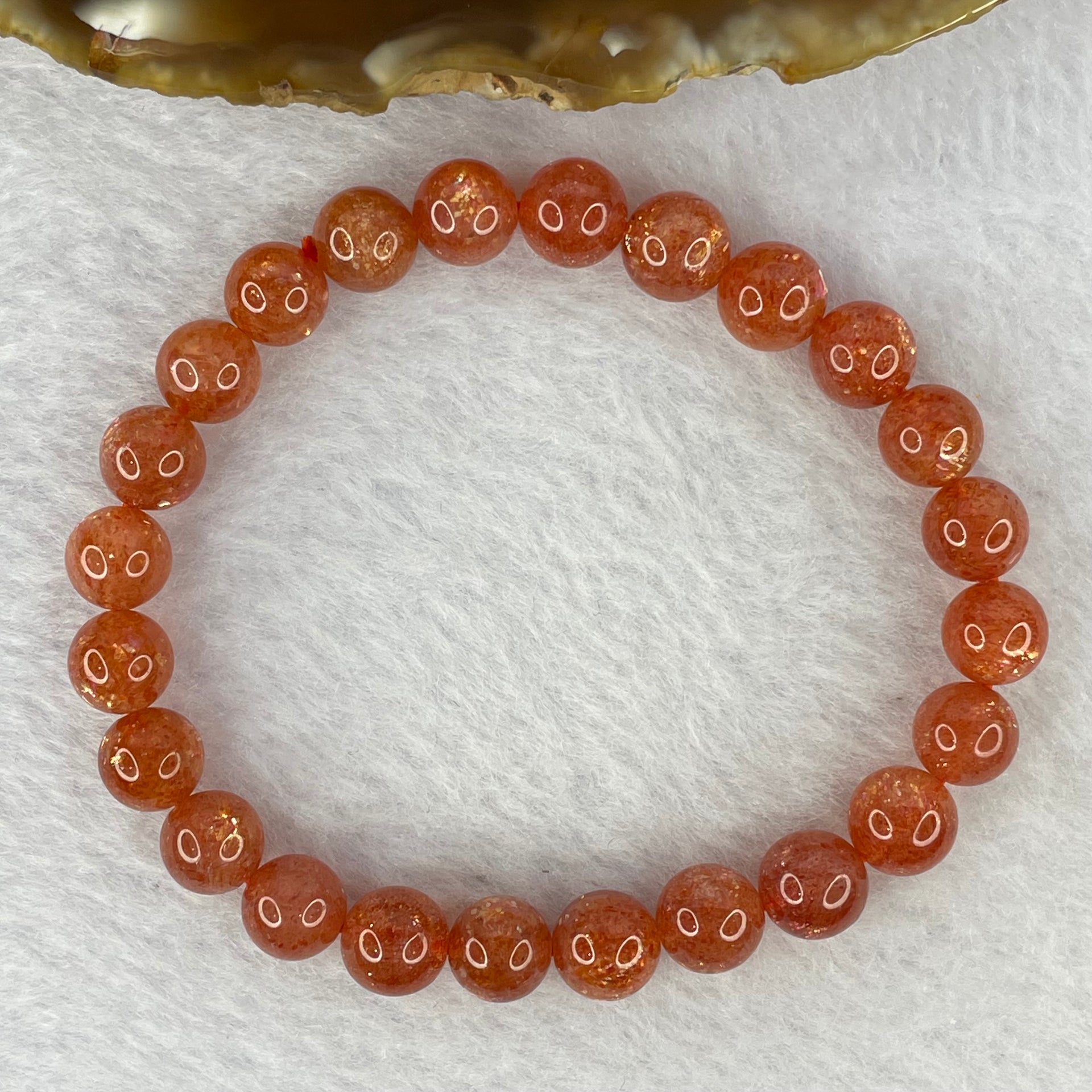 Good Grade Natural Sunstone, Heliolite and Aventurine Feldapar Beads Bracelet 天然金太阳日光石珠手链 14.81g 15cm 8.0mm 24 Beads - Huangs Jadeite and Jewelry Pte Ltd