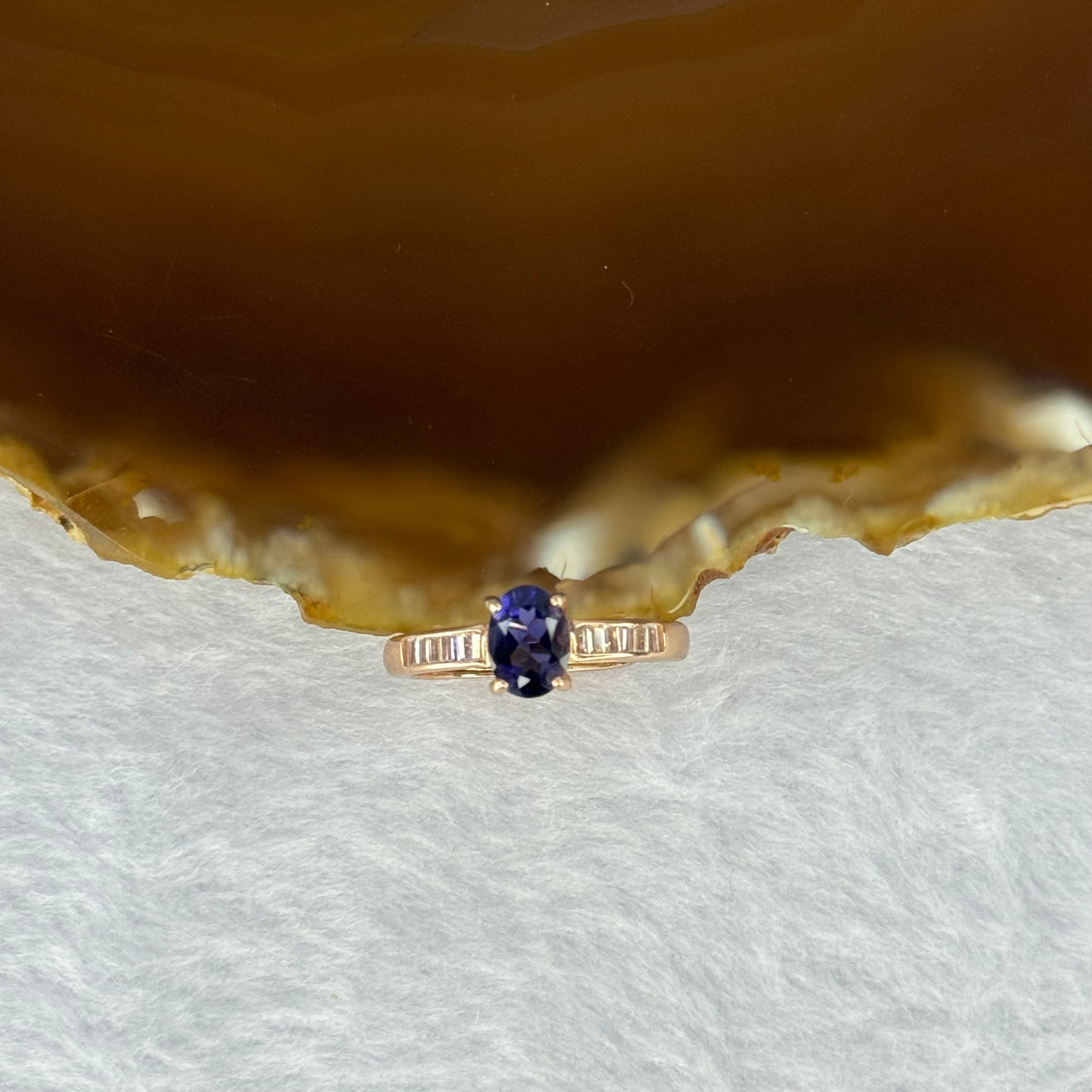 Natural Blue Sapphire in 925 Sliver Rose Gold Color Ring (Adjustable Size) 1.69g 6.7 by 4.9 by 3.5mm - Huangs Jadeite and Jewelry Pte Ltd