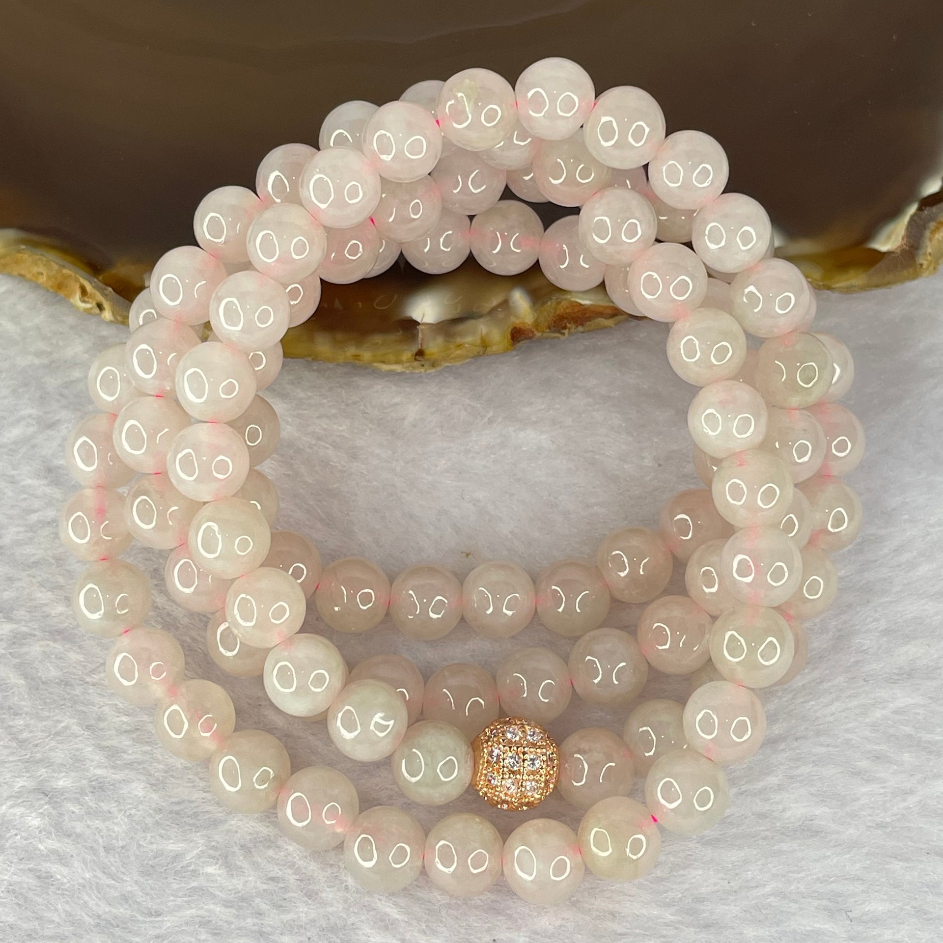 Type A Semi Icy Pink Jadeite Beads Necklace 98 Beads 7.2mm 58.59g - Huangs Jadeite and Jewelry Pte Ltd