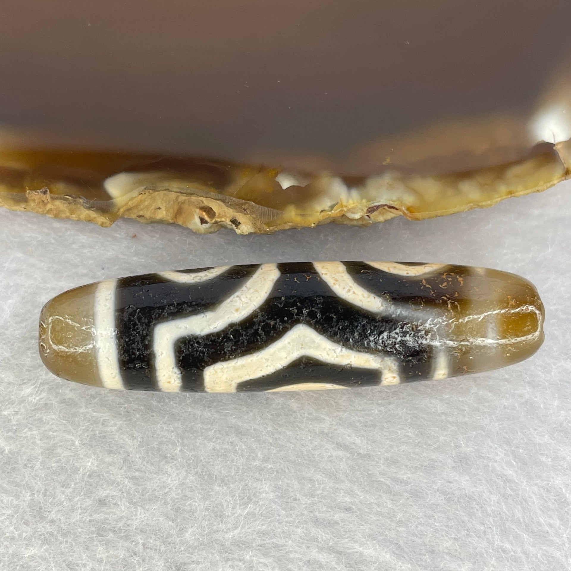 Natural Powerful Tibetan Old Oily Agate 3 Eyes Dzi Bead Heavenly Master (Tian Zhu) 三眼天诛 10.96g 47.5 12.2 mm - Huangs Jadeite and Jewelry Pte Ltd